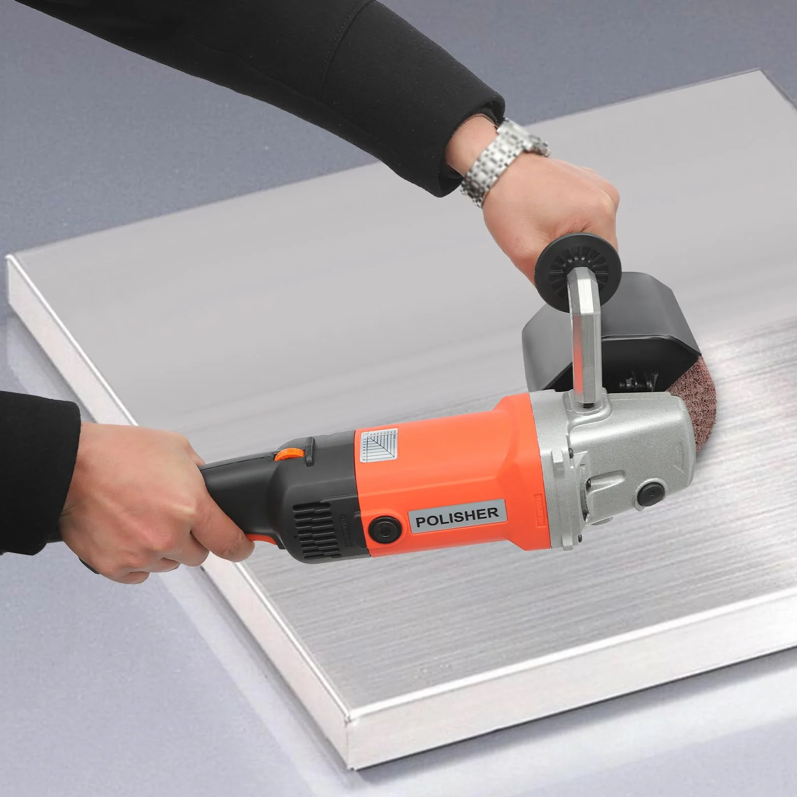 Satinadora, 1400W, pulidora y lijadora de cepillo, 600-3600 RPM, pulidora multifunción para pulir, lijar y estructurar