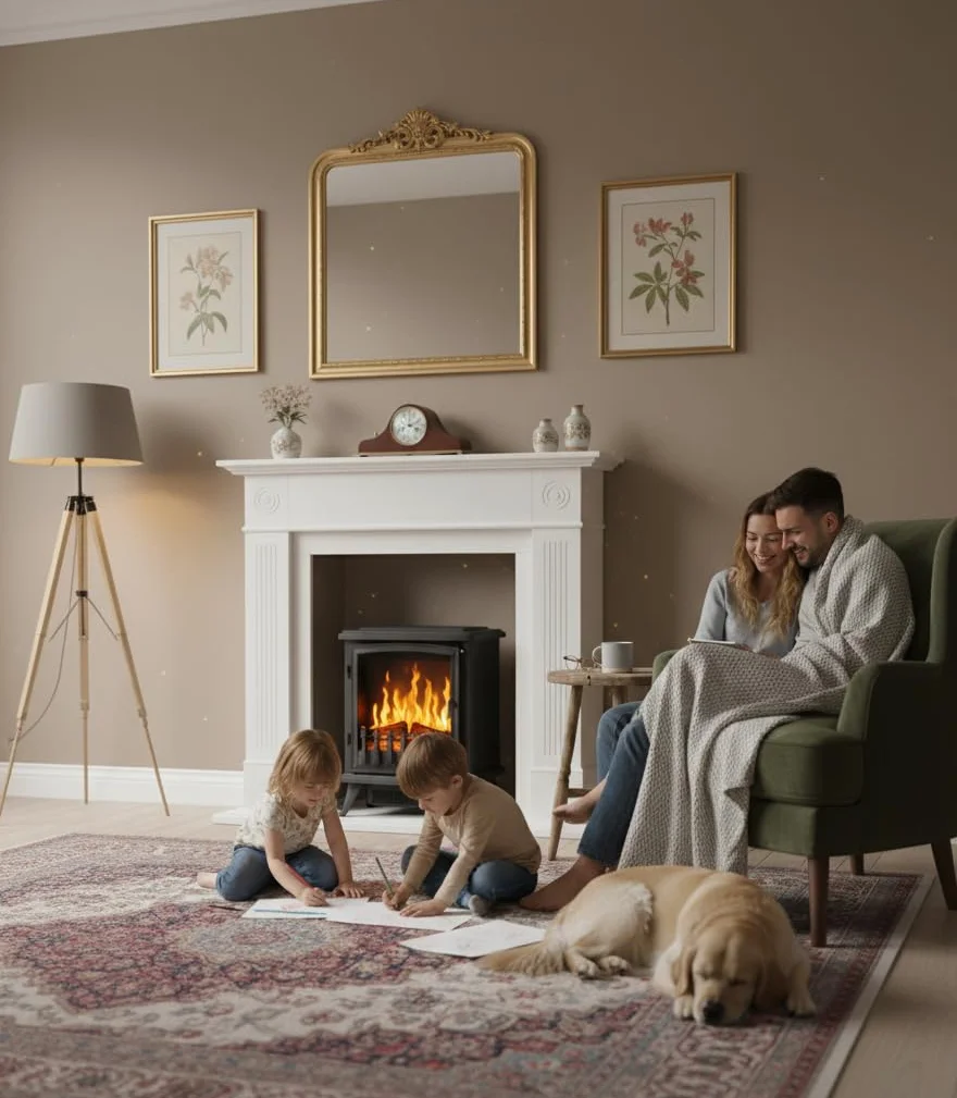 CHEMIN'ARTE Chimenea eléctrica con Efecto Llama Leds, Chimenea Decorativa, con calefacción, bajo Consumo, Inserto de Chimenea
