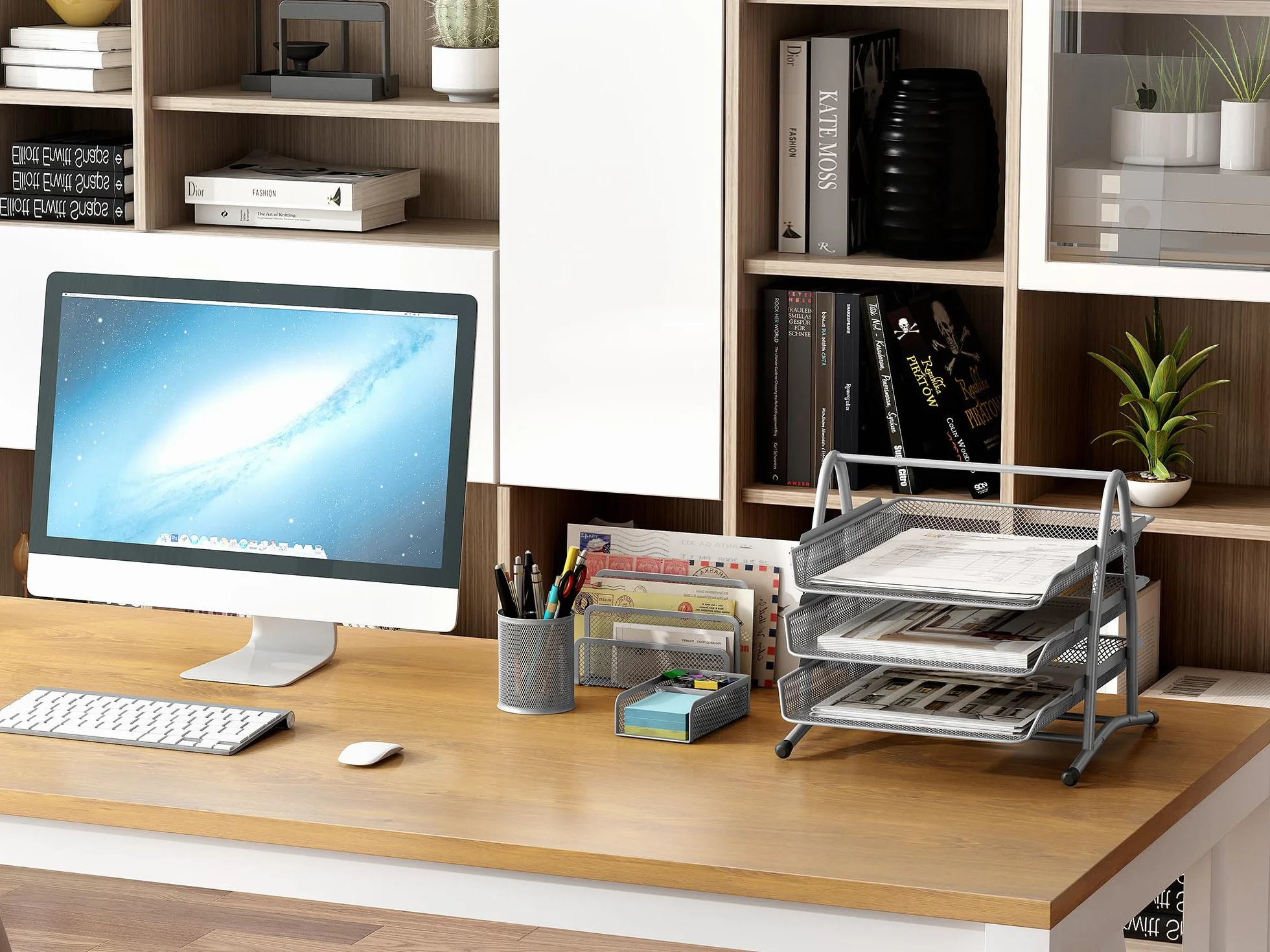 EasyPAG 4 Piezas Bandeja Escritorio A4 3 Niveles Metal Malla Almacenamiento Papeles Organizador Plateado