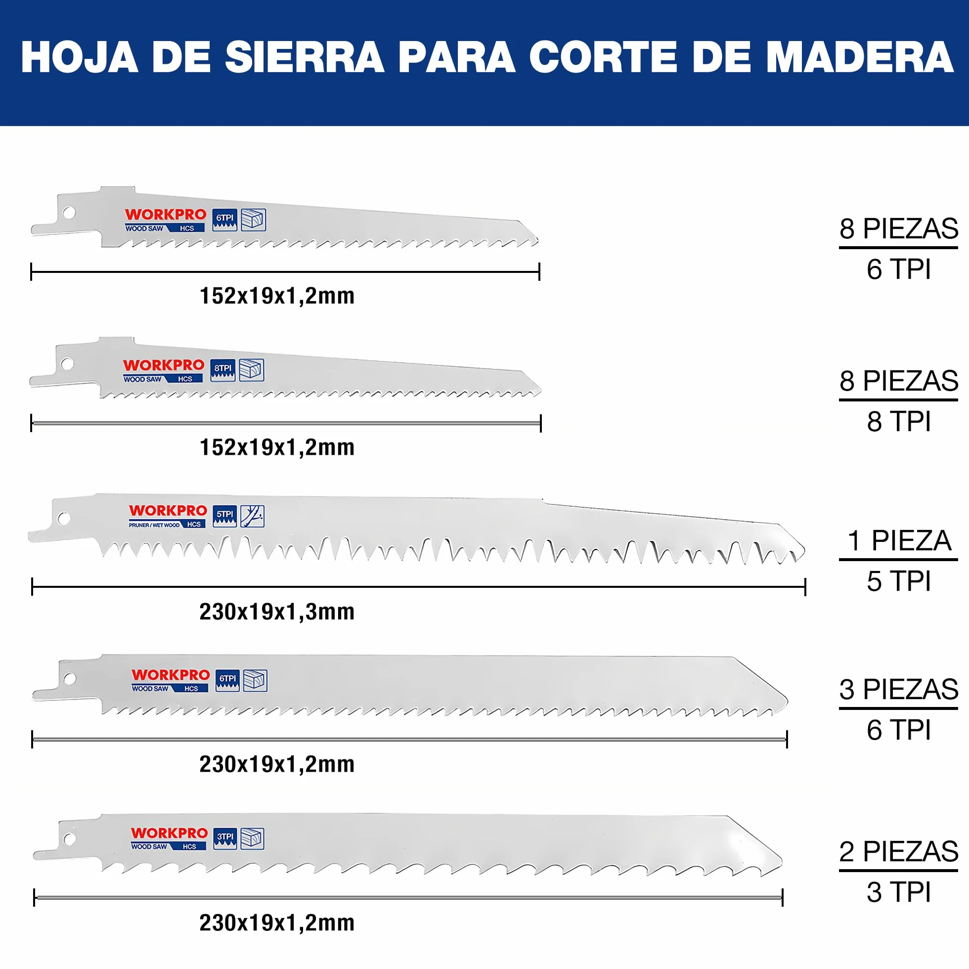 WORKPRO Hojas de Sierra Sable 32 Piezas para Madera y Metal con Bolsa Organizador