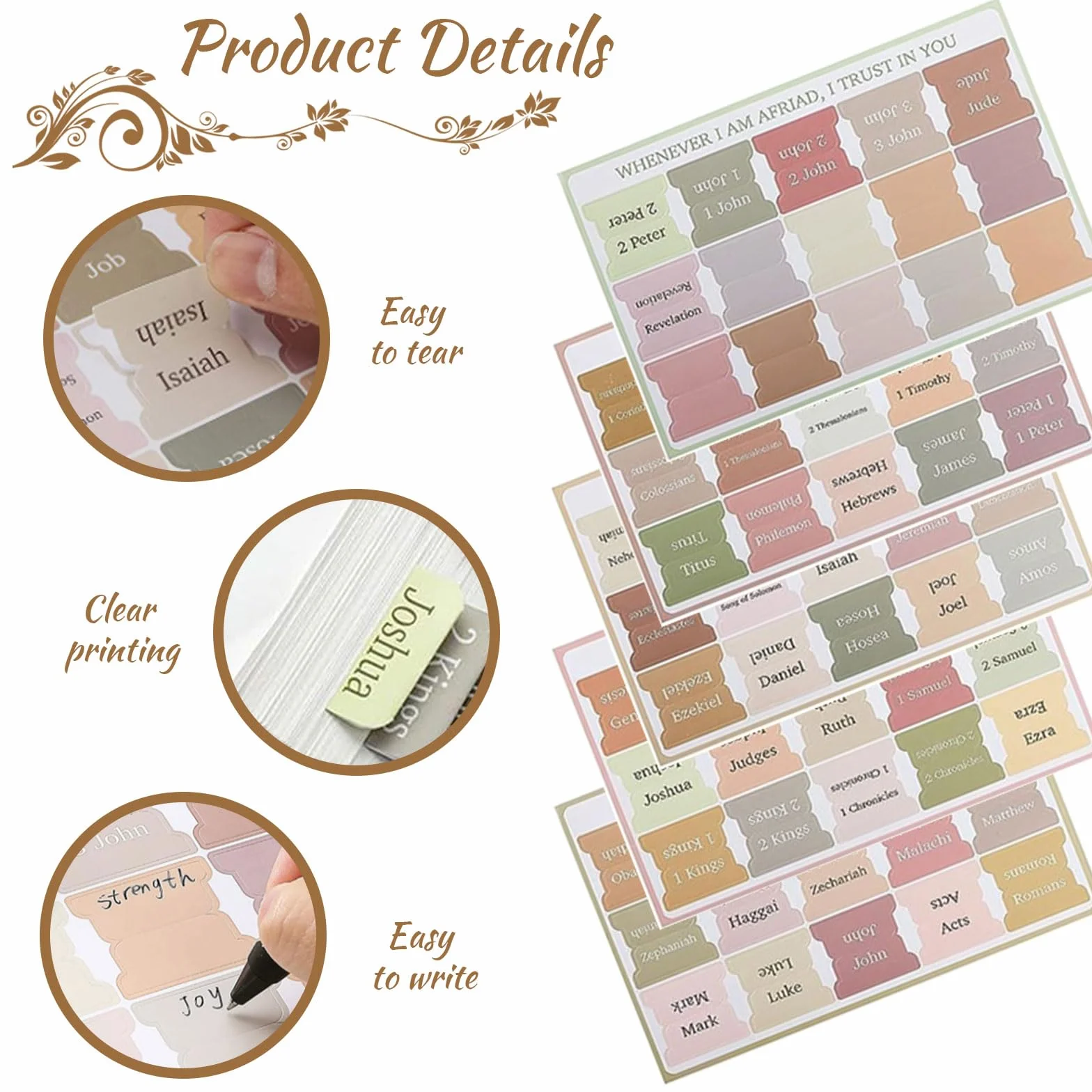 Pegatinas con pestañas laminadas de la Biblia, rosa y gris, 75 uds, regalo cristiano para mujeres
