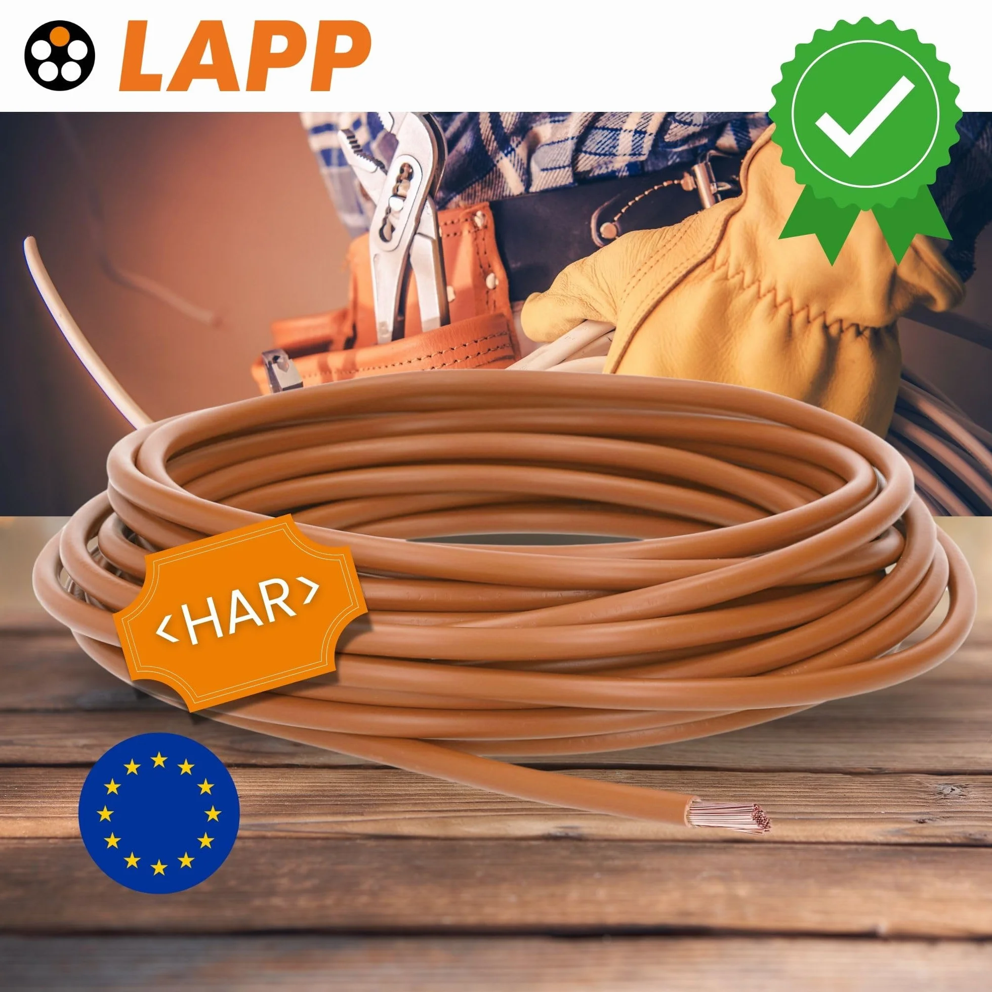 Lapp 5 m Cable H07V-K 16 mm² Marrón - Cable de Cableado Flexible de PVC | Hilo de cobre clase 5 para armarios eléctricos y máquinas. Cable trenzado monoconductor para instalación en seco.