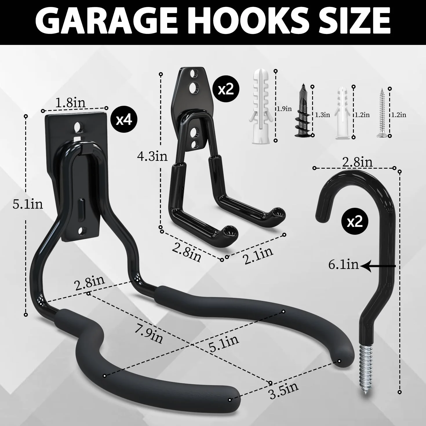 3-H Percha para Herramientas Eléctricas Jardín Acero Ino 8 Piezas, Gancho Pared Garaje 50KG Carga Soporte Pared para Desbrozadoras Tornillo Fuerte Antideslizante para Motosierra,Cortacéspedes,Garaje