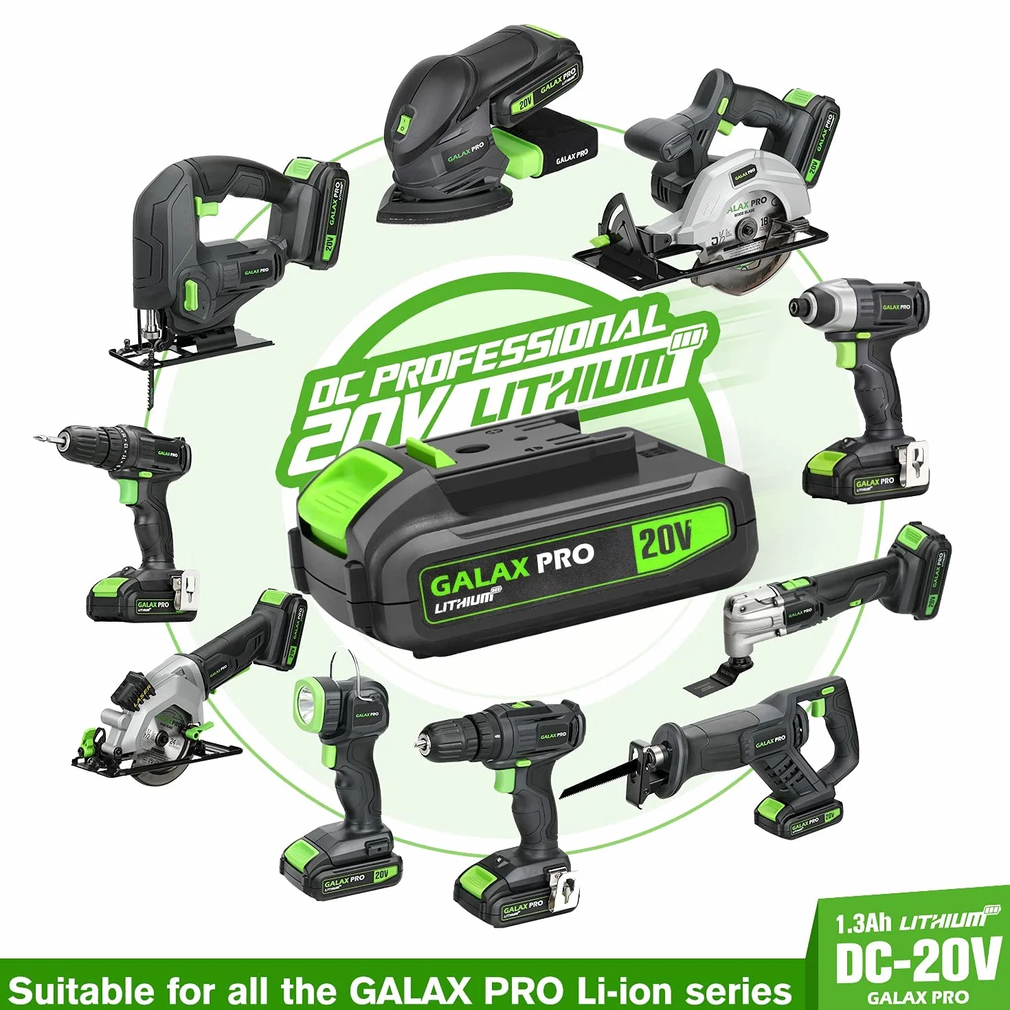 GALAX PRO Sierras alternativas, sierra de pilas,3000 SPM sierra alternativa con batería, profundidad de corte máxima de 150 mm, incluida batería 20 V DC 2.0 Ah, hoja
