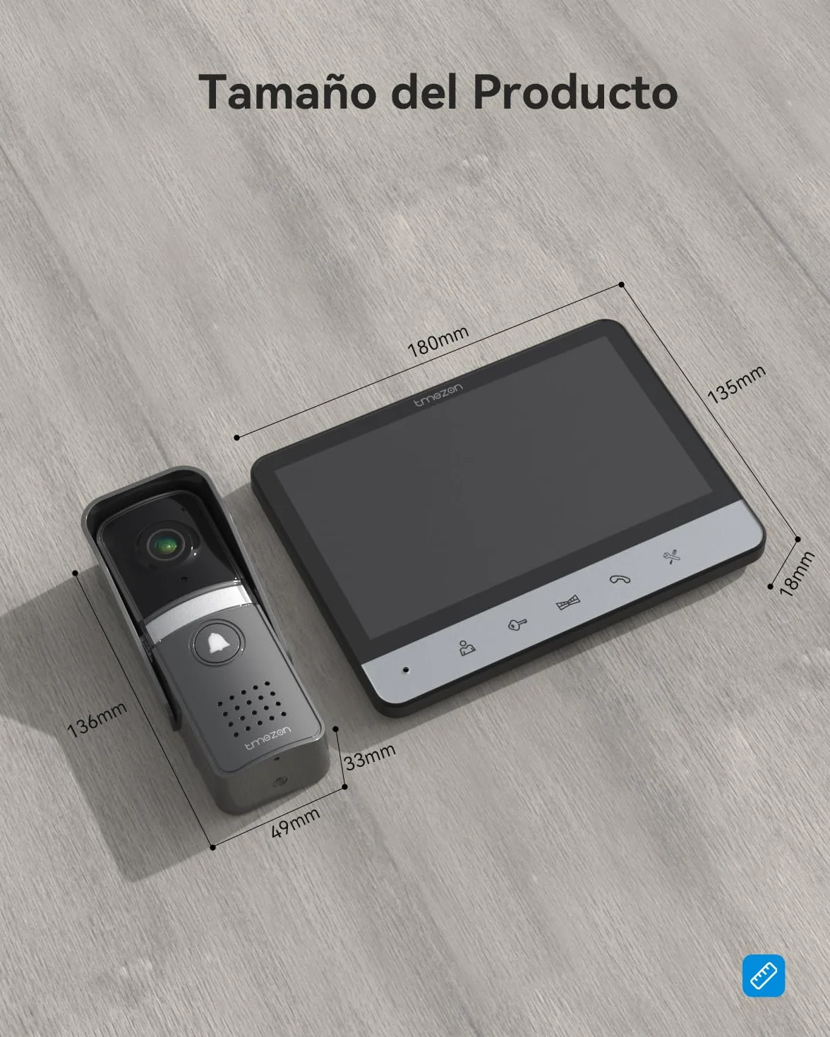 TMEZON Videoportero 4 Hilos,Timbre Video Sistema de intercomunicación con 7 zoll Monitor y Timbre con Cable,Vista en Vivo y conversación, Desbloqueo por Monitor Interior,16 Tonos de Llamada