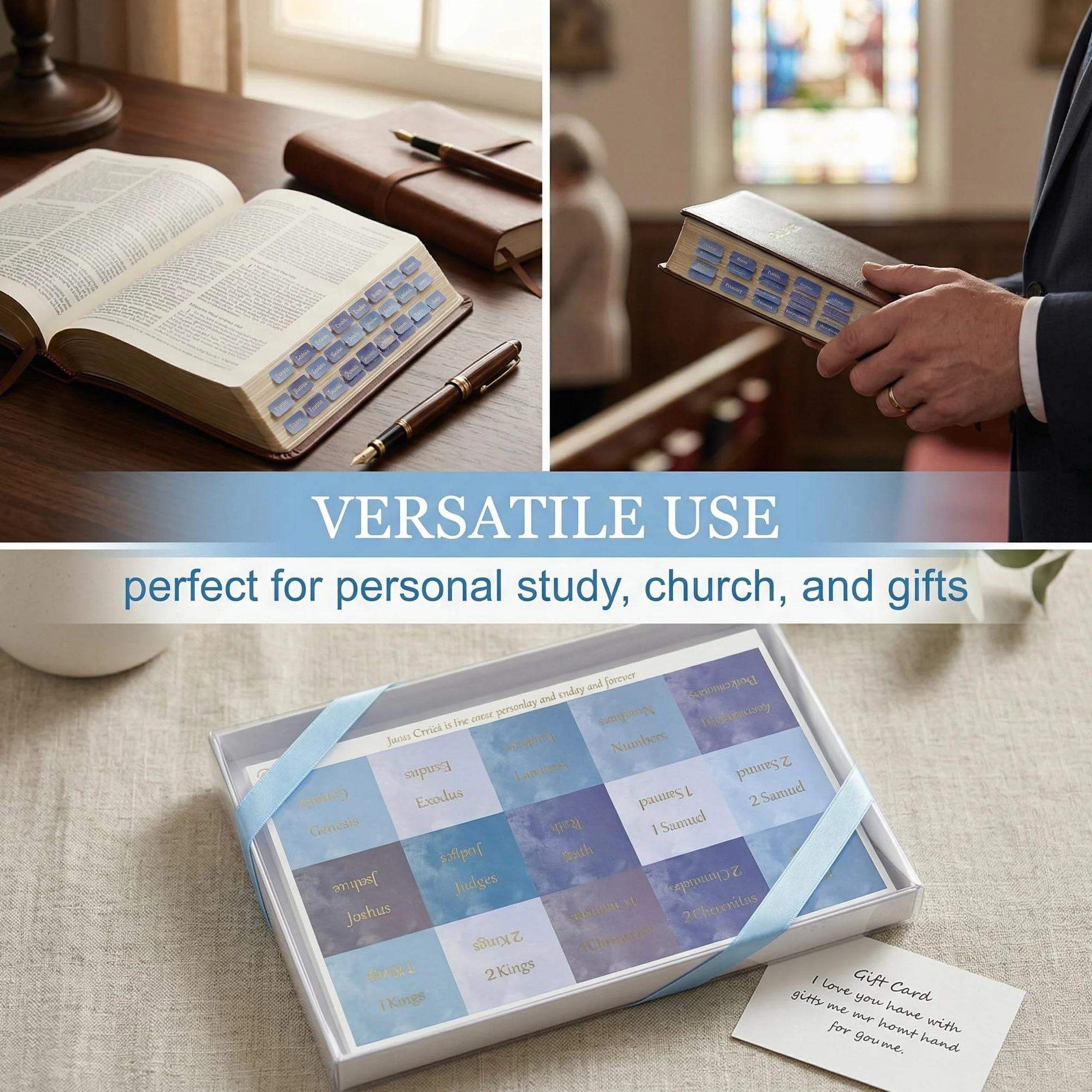 Juego De 90 Separadores Para La Biblia Pegatinas Doradas En Inglés Estudio Antiguo Y Nuevo Testamento Azul Y Blanco