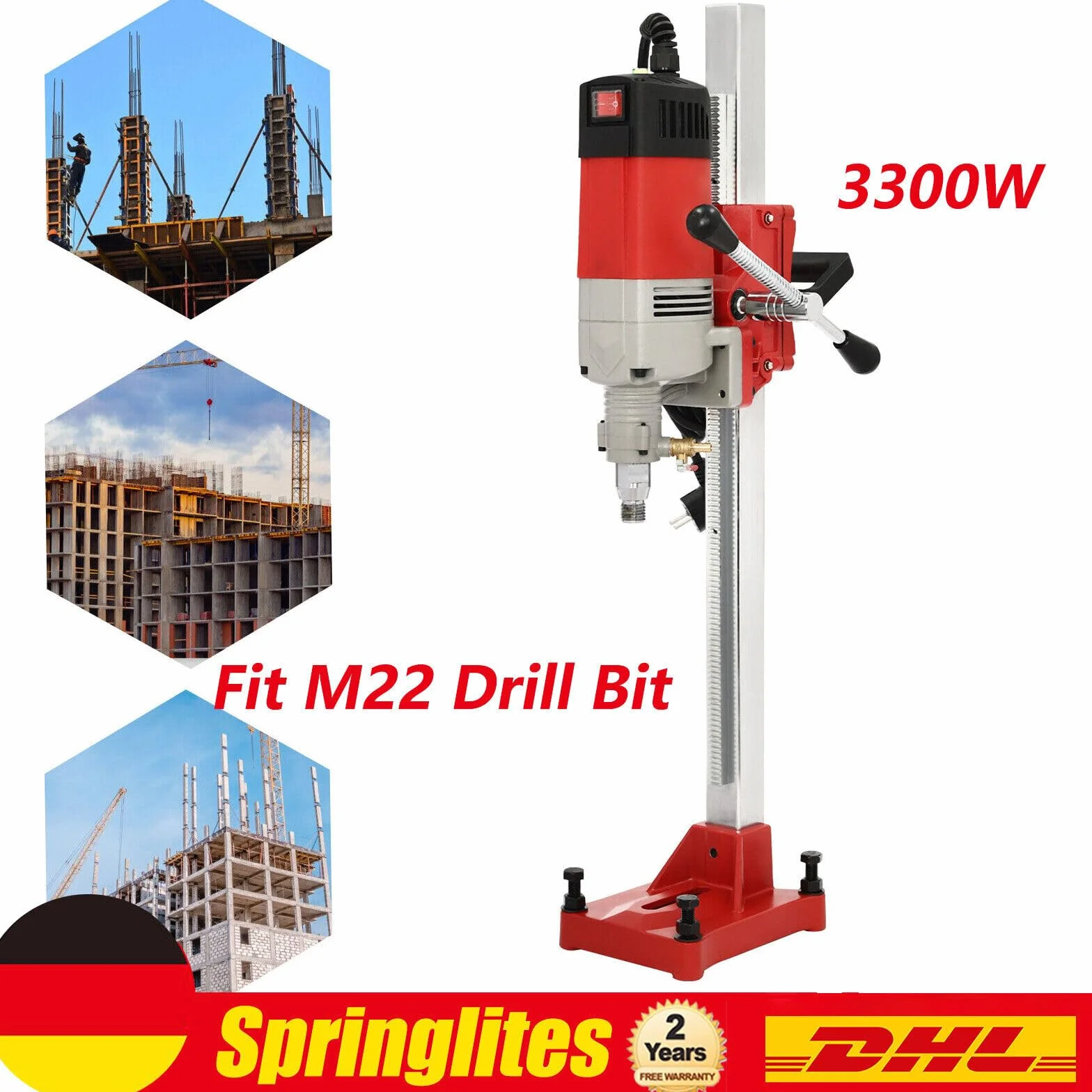 Taladro húmedo y seco 3300 W, 165 mm + base 800 rpm, perforadora para hormigón, ladrillo, piedra, hormigón armado, rocas y materiales ignífugos
