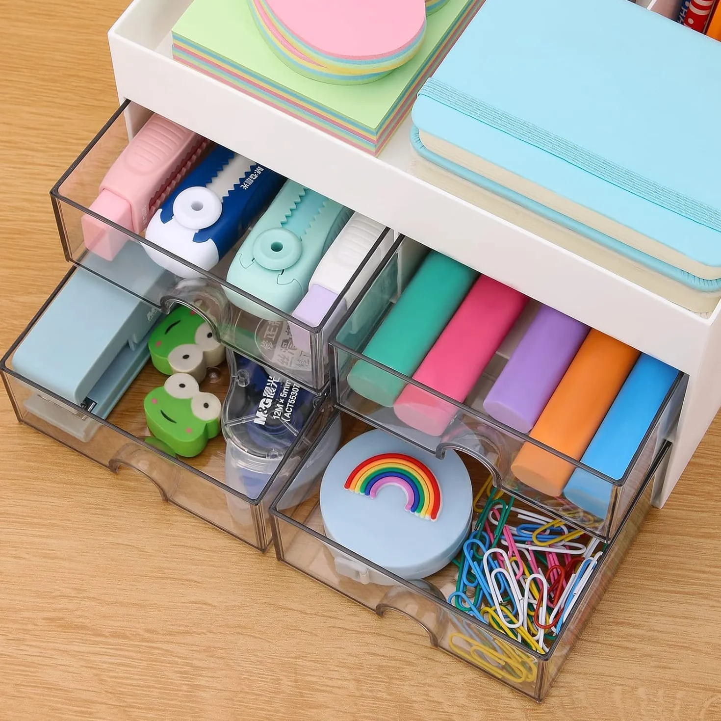 KAHEIGN Organizador de Escritorio 4 Cajones 19CM x 14CM Portalápices Multifuncional Blanco