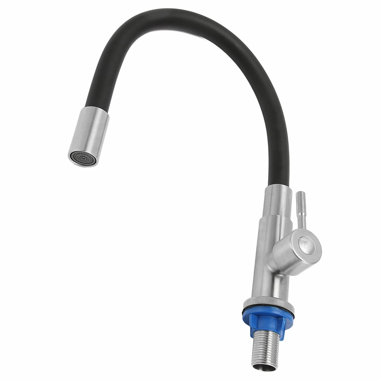 aqxreight Cuenca de Acero Inoxidable único Grifo Flexible Giratoria Fregadero de Cocina Agua Fría con Silicona para Cuencas de Lavado Universales