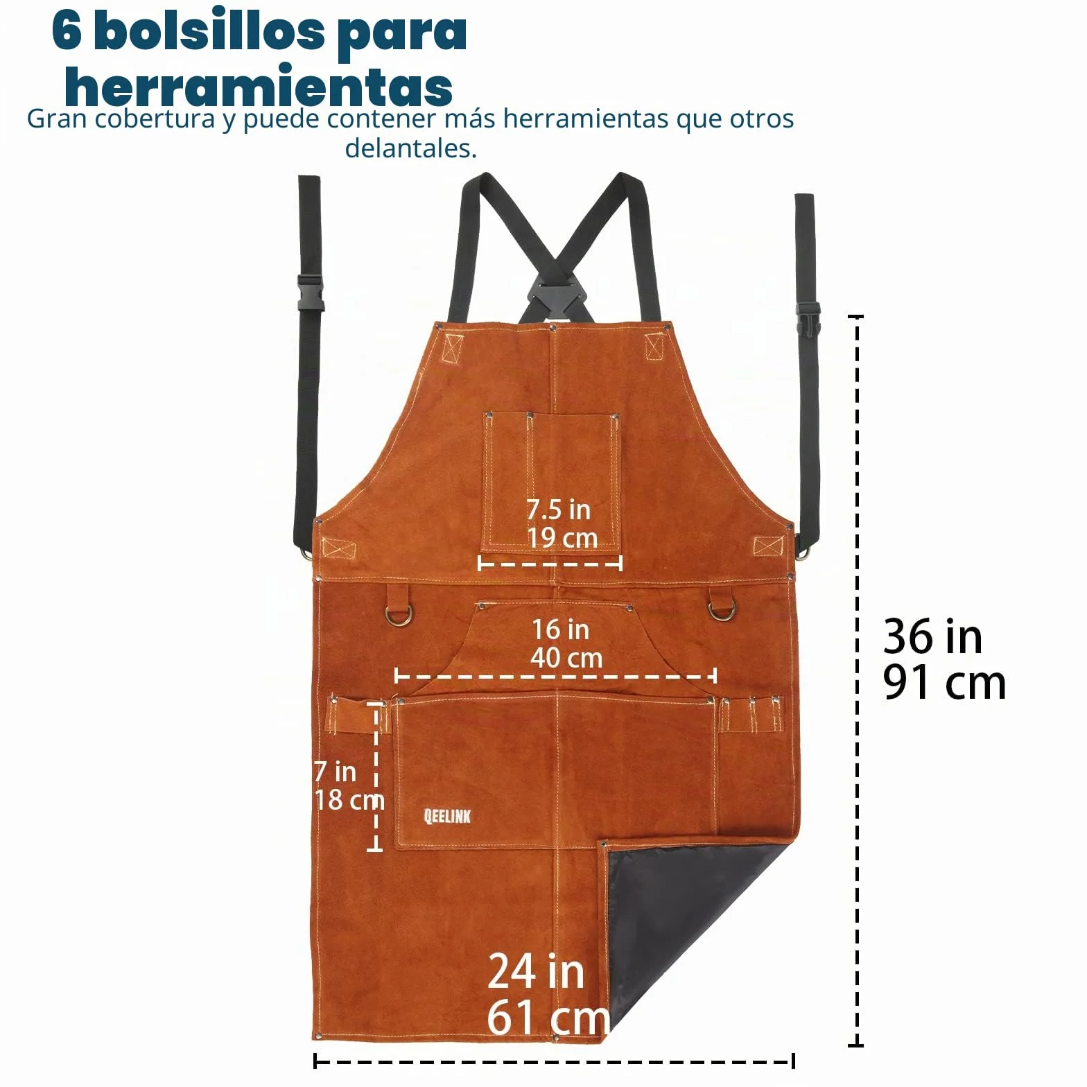 QeeLink delantal de soldador de cuero, delantal de cuero con 6 bolsillos para herramientas, mandil de carpintero resistente para hombres y mujeres, resistente al calor