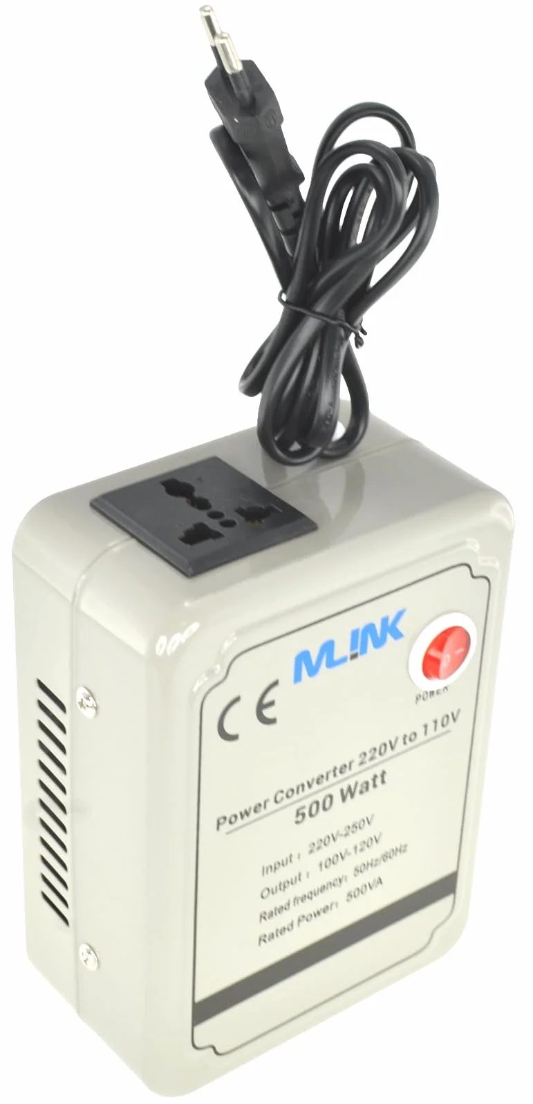 Mlink Transformador de Voltaje 220V a 110V 500W Toroidal Senoidal con Enchufe Universal para Dispositivos USA