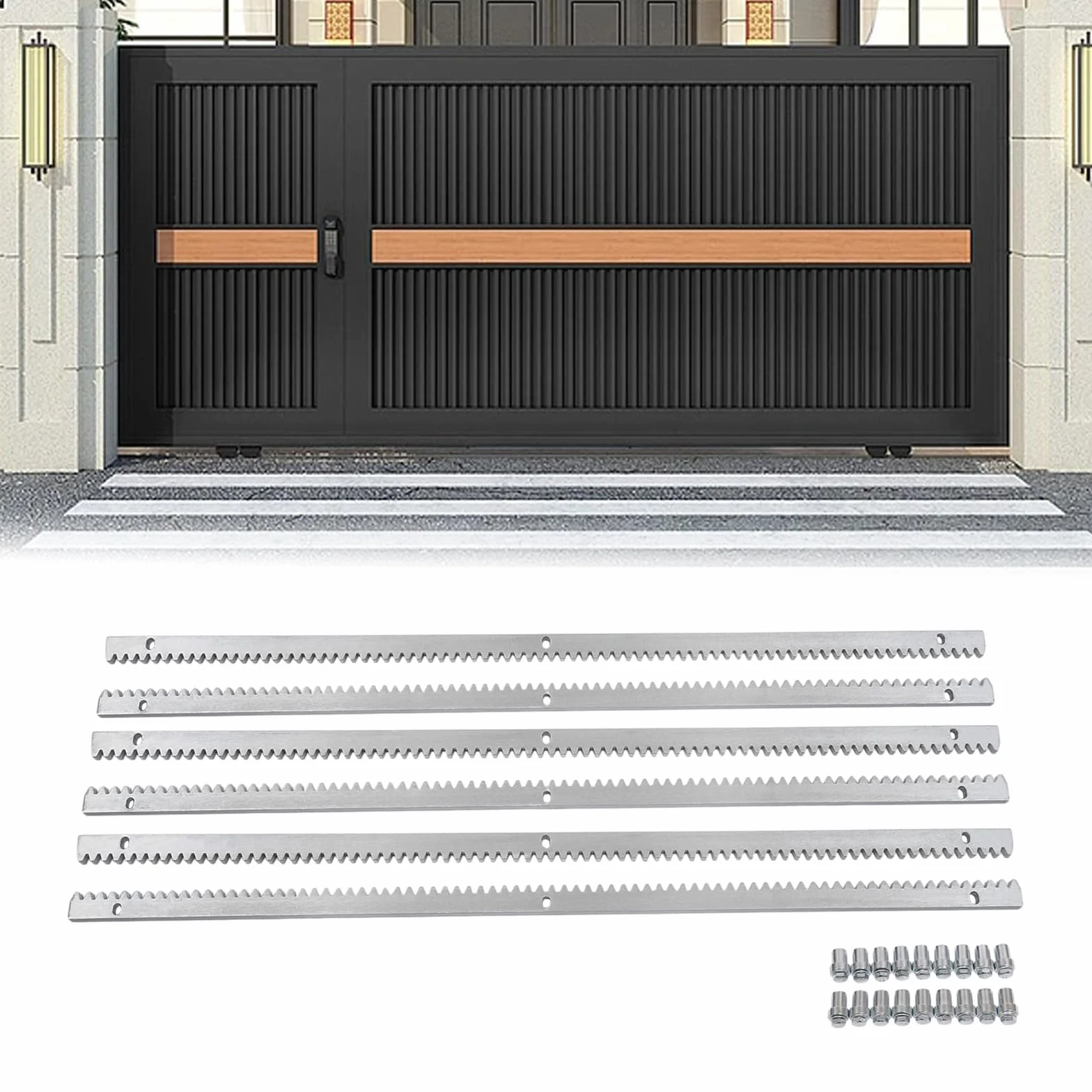 6 x 1 m cremallera para accionamiento de puerta corredera | riel dentado de acero galvanizado (12 mm de grosor) | compatible con abridores de puerta | para puertas correderas pesadas de hasta