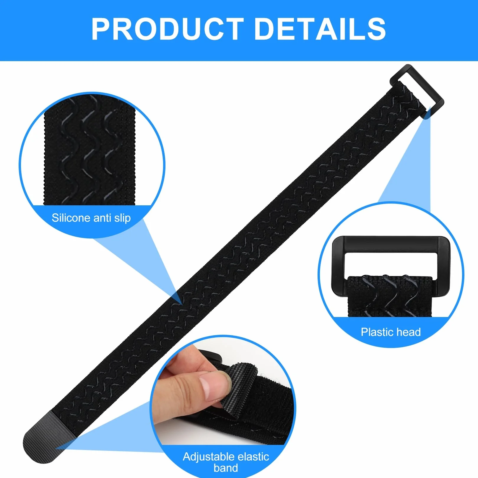 Cintas Elásticas, 4 Pcs Correas Elásticas con Cierres de Gancho y Bucle, Banda Gancho y Bucle Elástica con Hebilla, Antideslizante para Organizando Extensión de Cables y Tubos de Bicicleta, 2 Tamaños