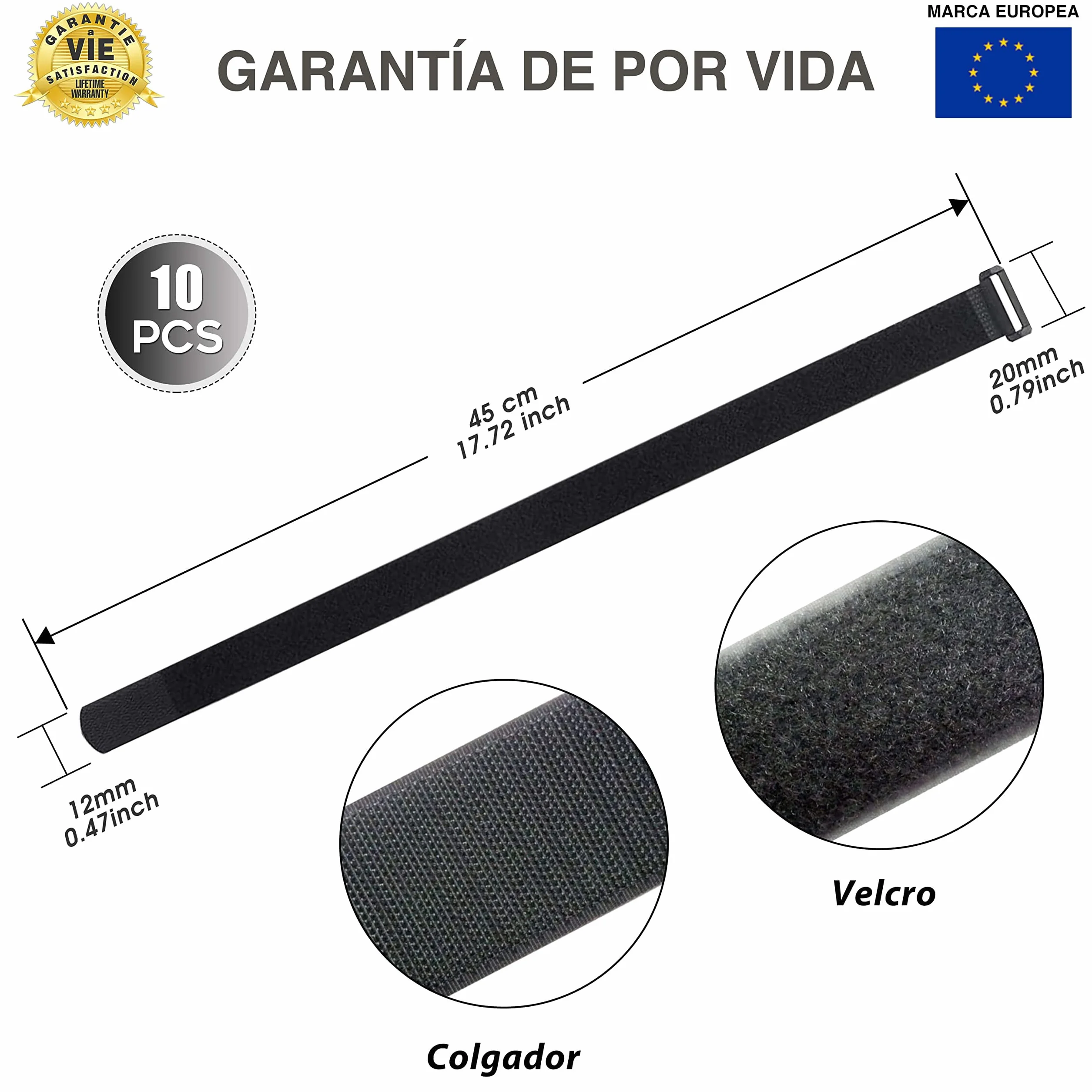 Bridas Ajustables para Cables - ✮GARANTÍA DE POR VIDA✮ - Paquete de 10 Correas de Nylon Resistentes con Hebilla de Plástico - Organizadores para Sujetar Cables de Ordenador, Herramientas