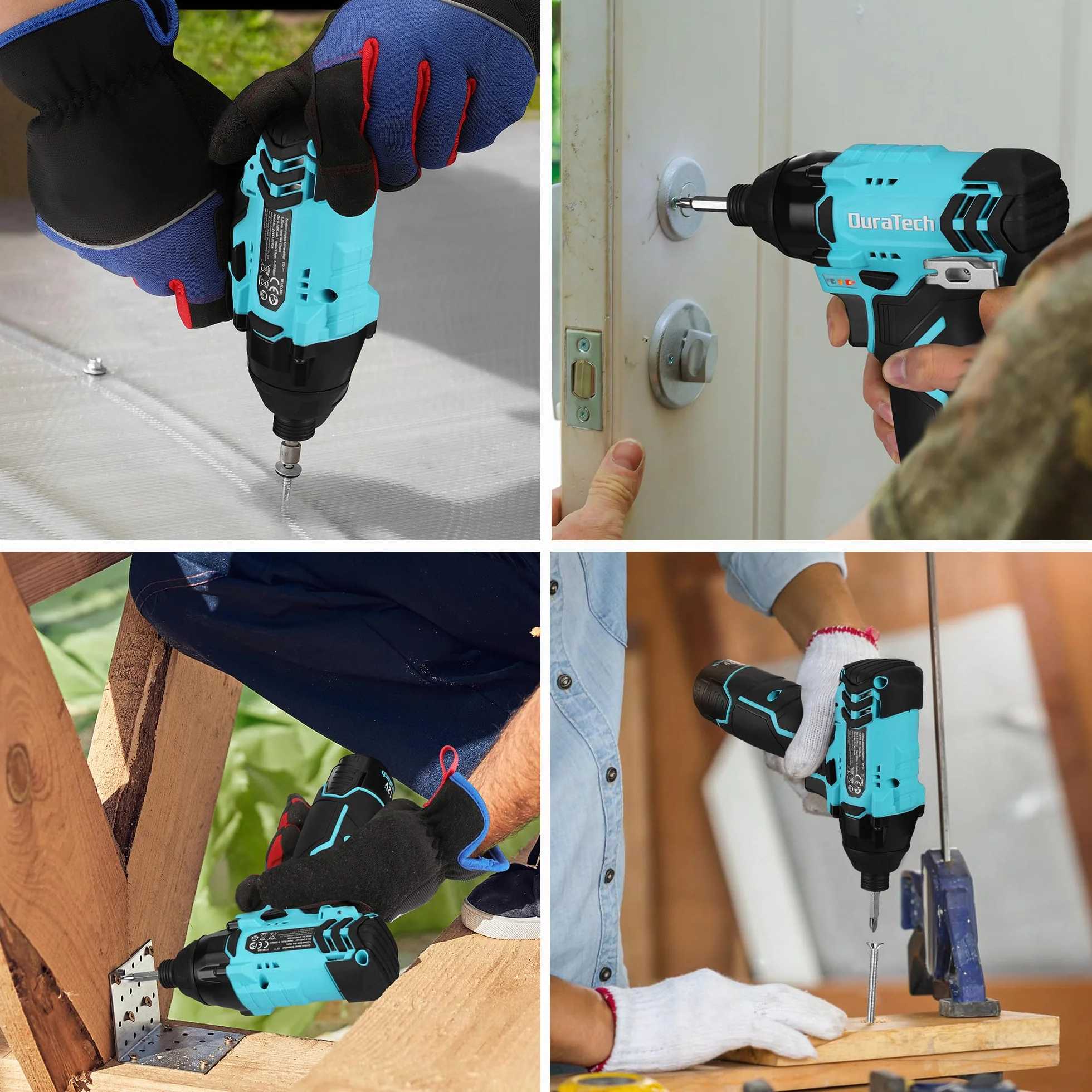 DURATECH Atornillador Impacto Inalámbrico 12V, 100Nm con Accesorios | Velocidad de 2400RPM con LED, Batería 2,0Ah, 11 Puntas y 3 Vasos para Bricolaje y Reparaciones
