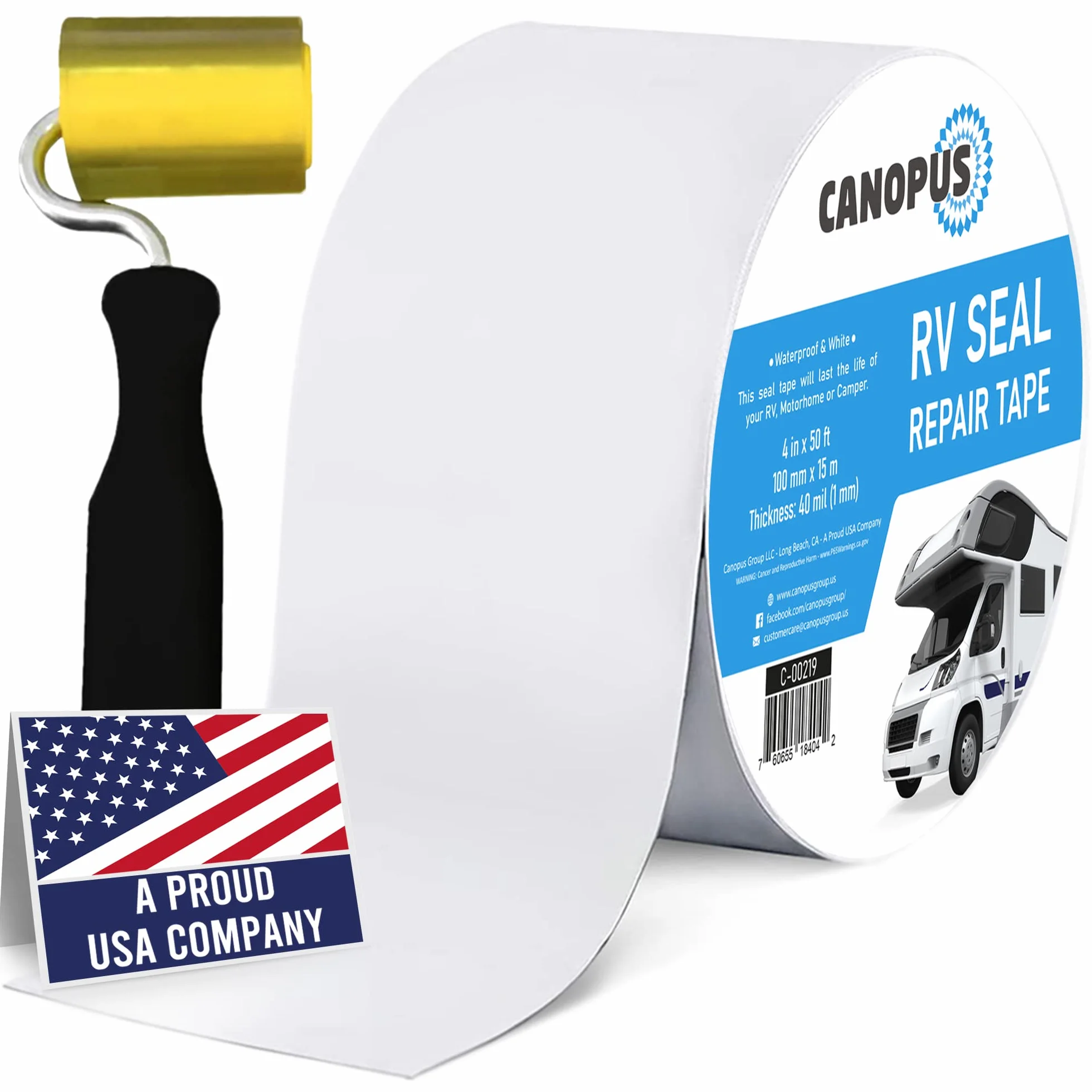 CANOPUS Cinta Butilo con Rollo, para RV, Caravana, Camping Car, Blanco, 10 cm x 15 m