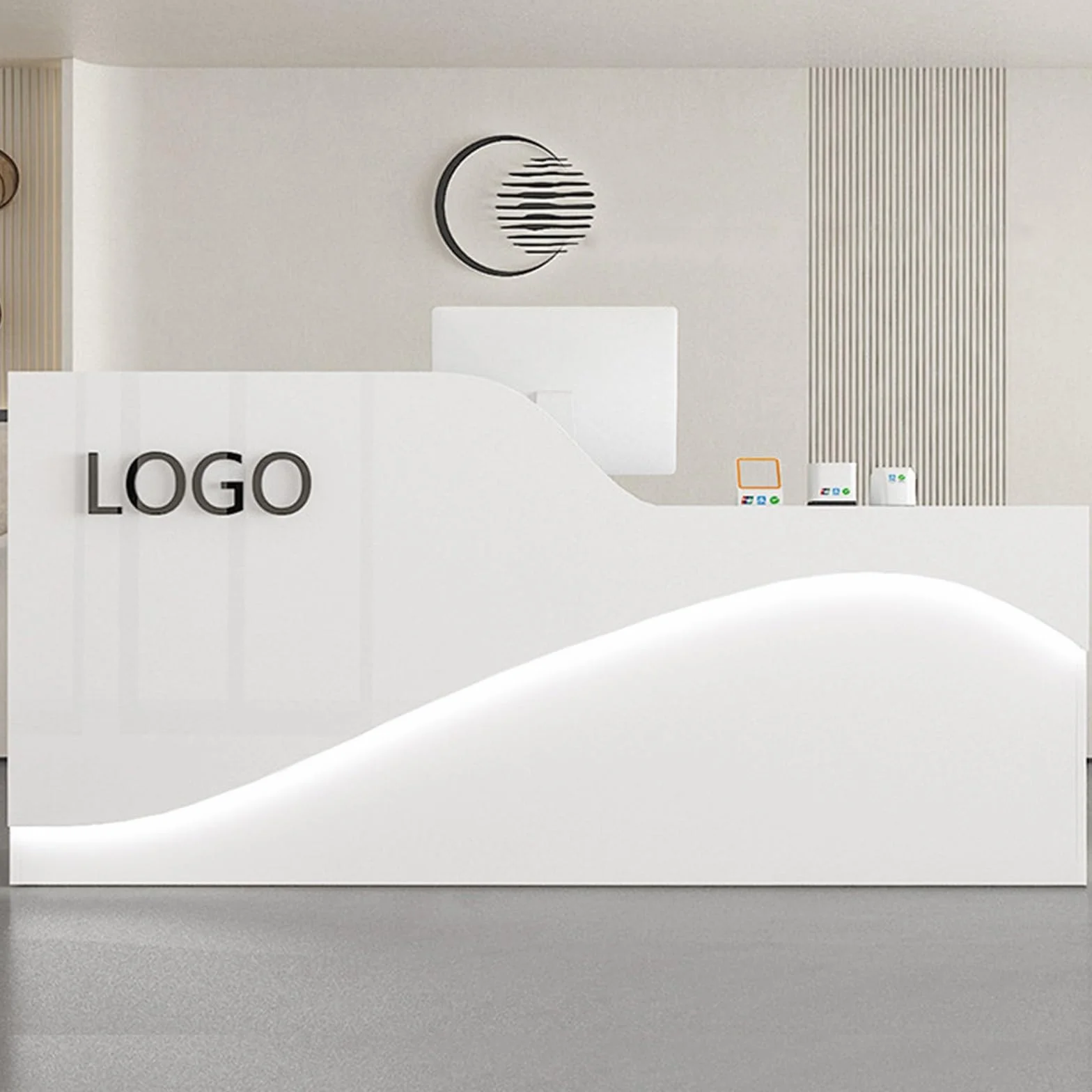 Mostrador De Recepción con Cajones De Almacenamiento Y Estantes Abiertos 200cm Blanco Boutiques Cafeterías