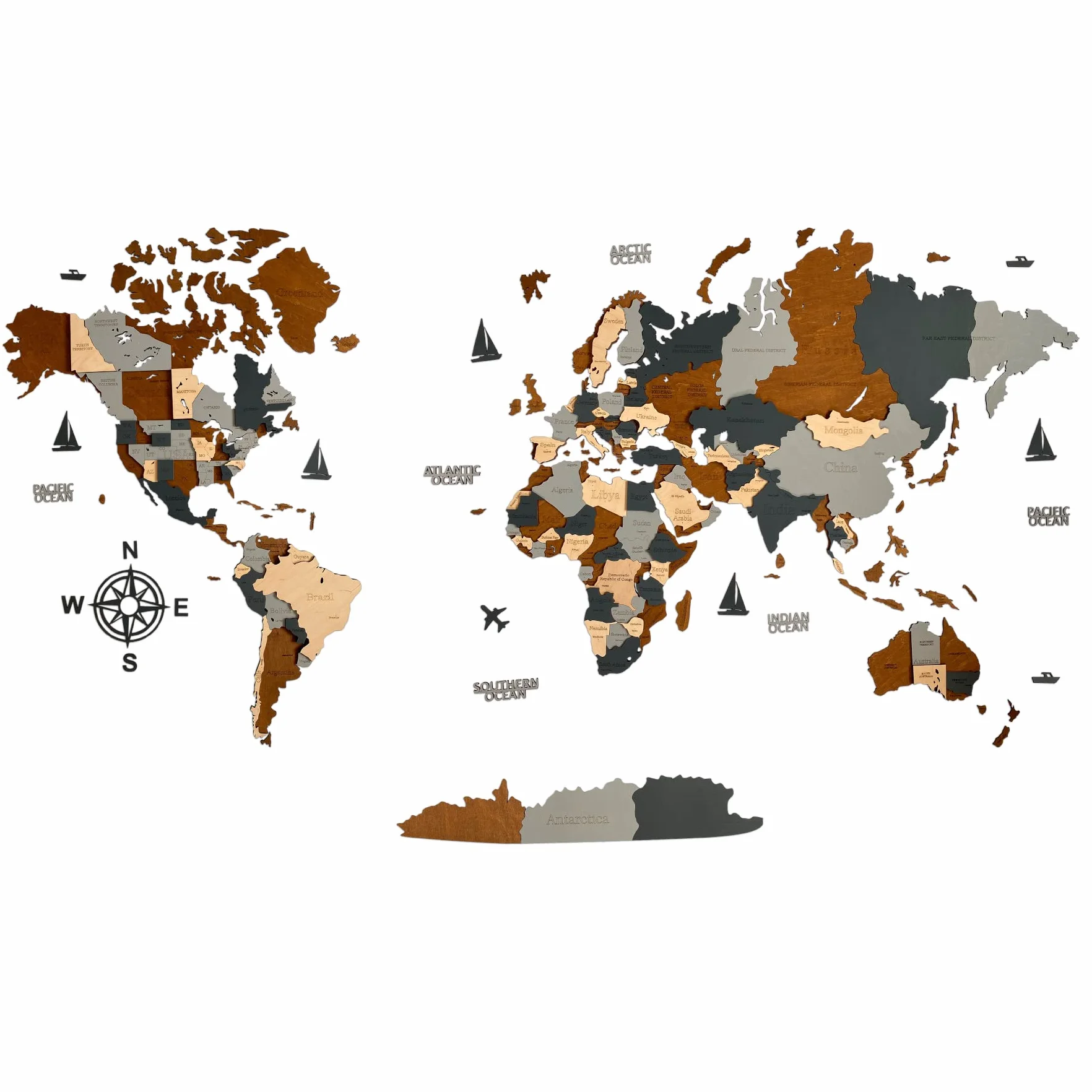 WoodLeo Mapa del mundo de madera 3D Art Decoración de Pared Grande - Talla (M, L, XL) Idea de Regalo para Cualquier Ocasión - Arte de Pared para Casa, Cocina u Oficina