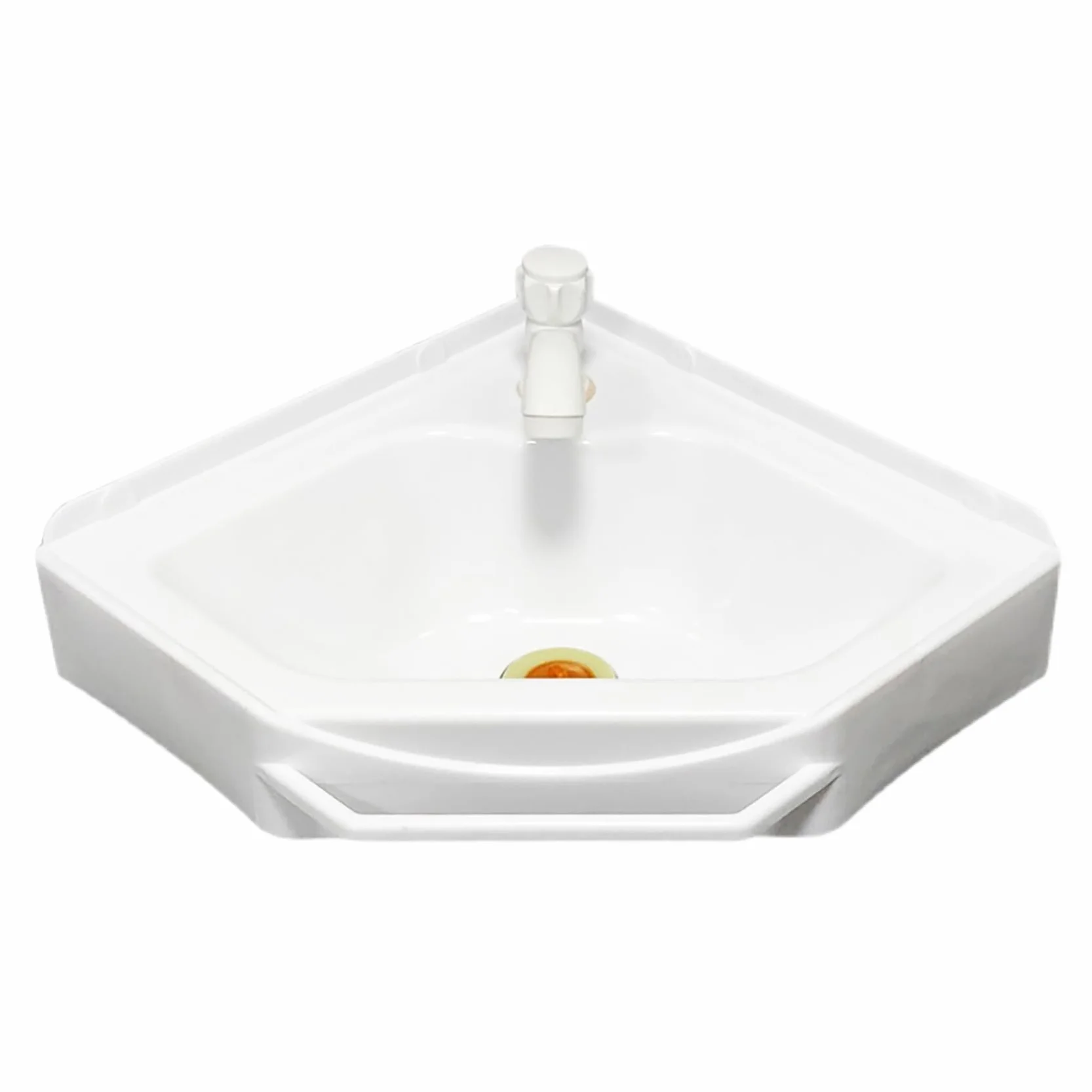 Fregadero esquinero de pared de 38 x 20 x 10 cm, de plástico, color blanco, para invitados, baño, camping, jardín, sótano, construcción, fregadero compacto para lavar a mano