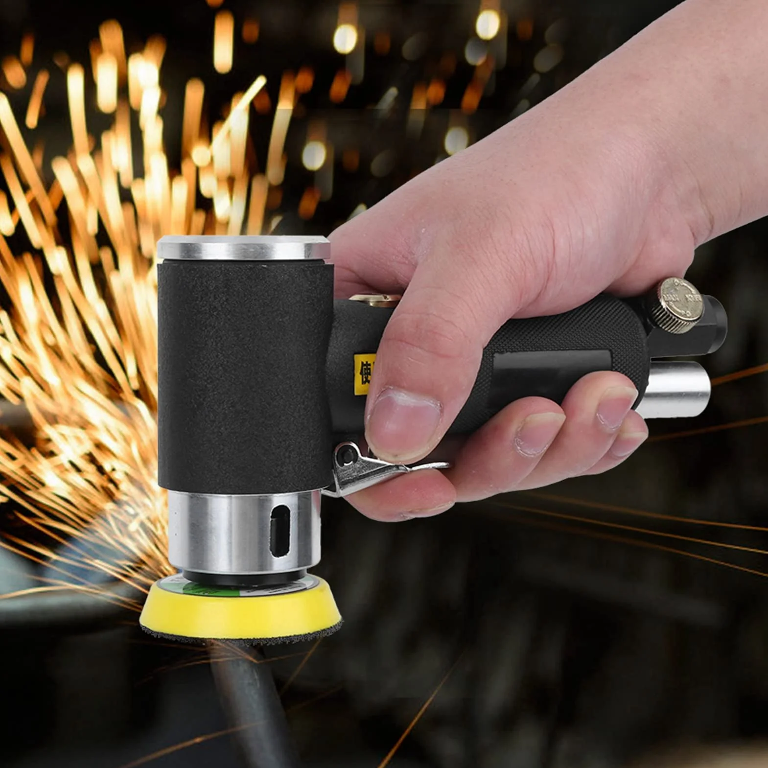 Máquina pulidora excéntrica PolyGen, lijadora neumática de aire de 1500 RPM con consumo promedio de gas de 6 CFM, entrada de 1/4 de pulgada y almohadillas de 2 y 3 pulgadas