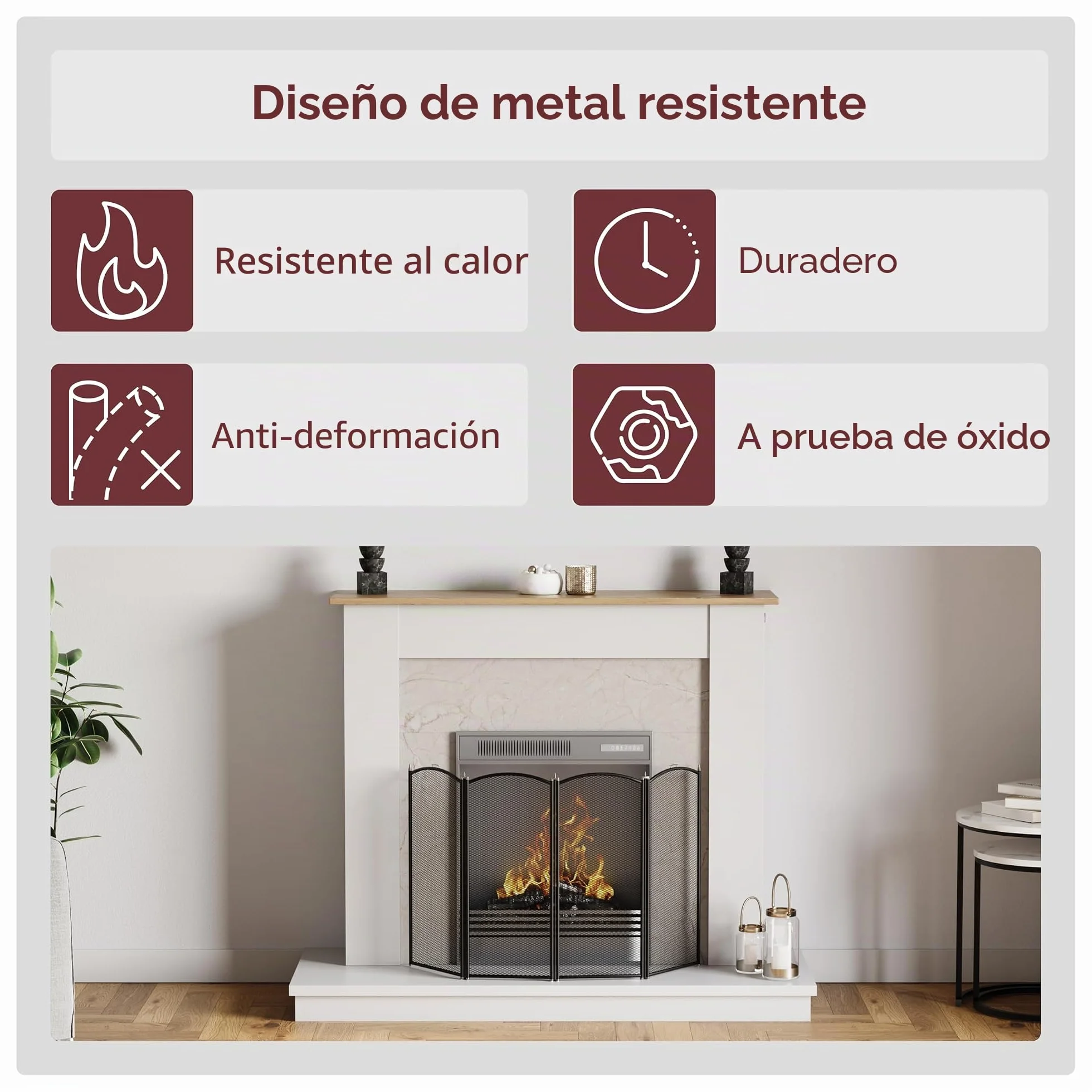 Fire Vida Protector de chimeneas de Metal con 4 Paneles, Color Negro