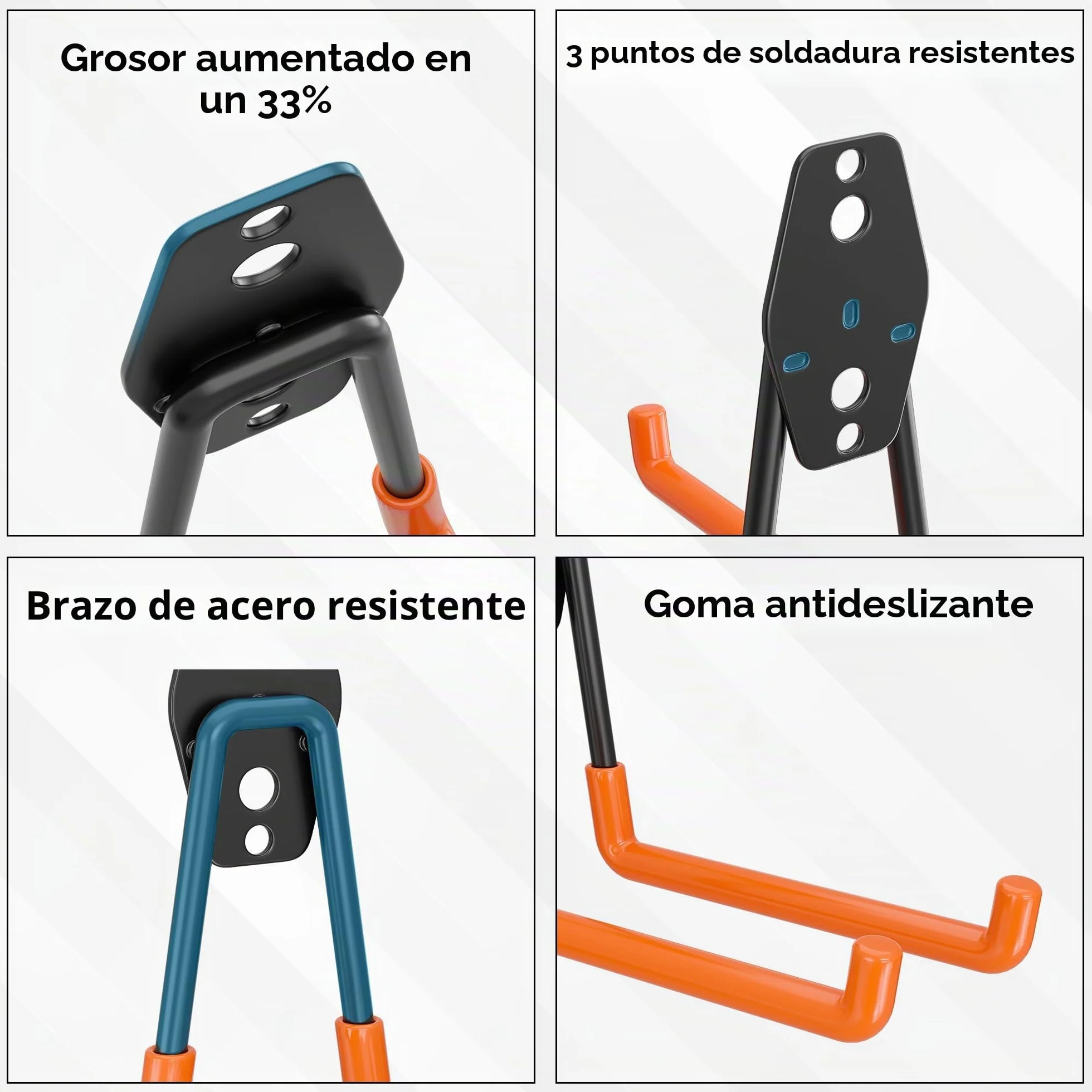BONTEC Ganchos De Garaje Pesados, Set 18 Ganchos Antideslizantes, Acero Reforzado, Carga 502 KG, U y S Soporte Bicicleta, Organizador Herramientas, Colgador Pared Multiusos, Naranja