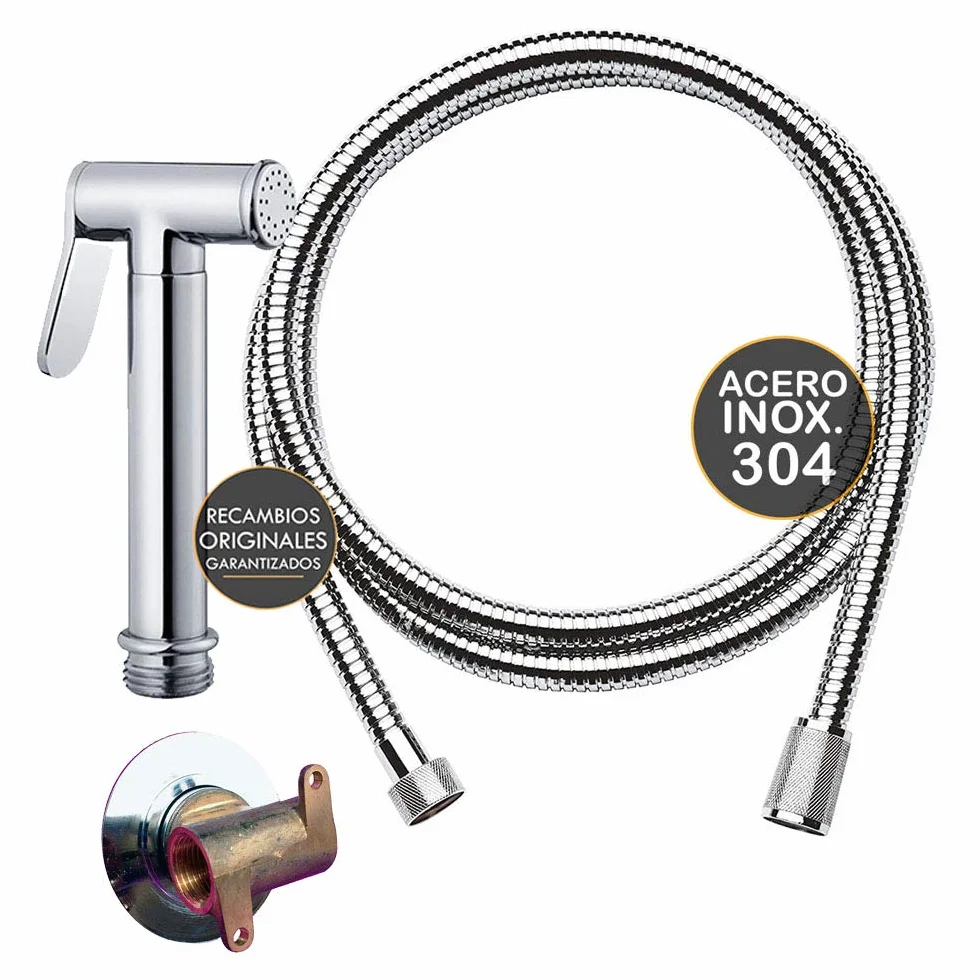 Kibath L473551 Grifo para el WC, higiene íntima para sustitución del Bidet, Monomando Agua fría y Caliente con Ducha de Mano. Diseño Redondo, Cromo Brillo
