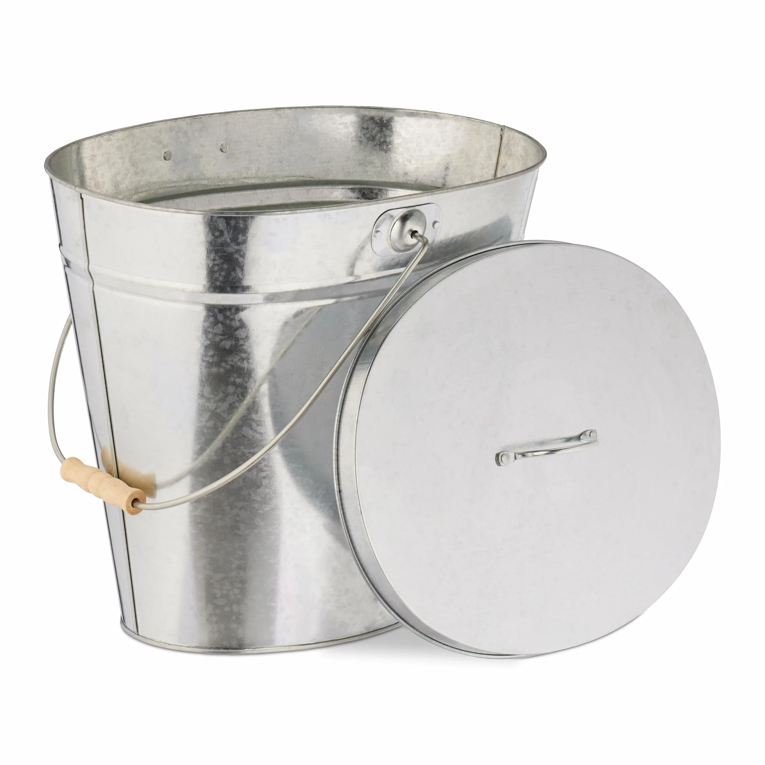 Relaxdays Cubo Cenizas con Tapa, 22 L, Accesorio Chimenea, Estufa, con Asa, Carbón y Ceniza, Acero Galvanizado, Plateado