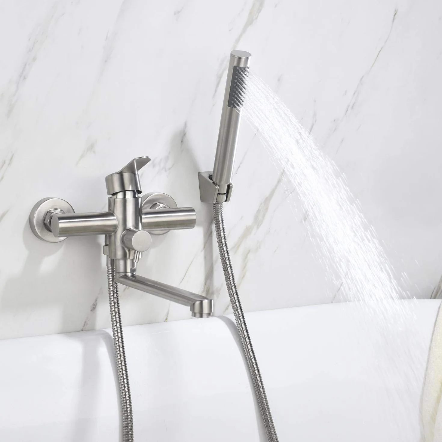 HomeLava Grifo Bañera y Ducha Monomando Acero Inoxidable 304 Instalación Pared Cepillado