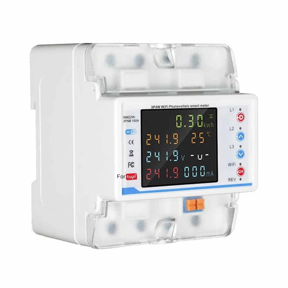 Medidor de potencia del disyuntor de corriente 4P trifásico Wifi, interruptor trifásico Wifi energéticamente eficiente diseñado para proteger el equipo eléctrico doméstico de forma segura