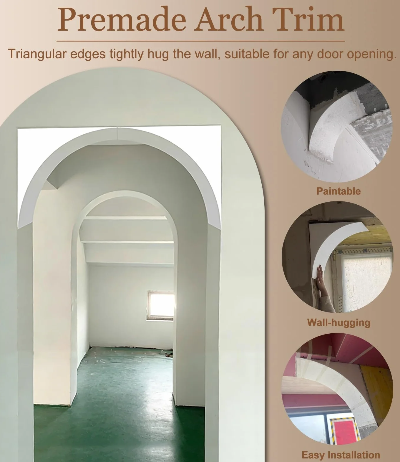 Kit de molduras de arco de puerta, inserto de arco semicircular para decoración de interiores, juego de molduras universales redondeadas para puerta