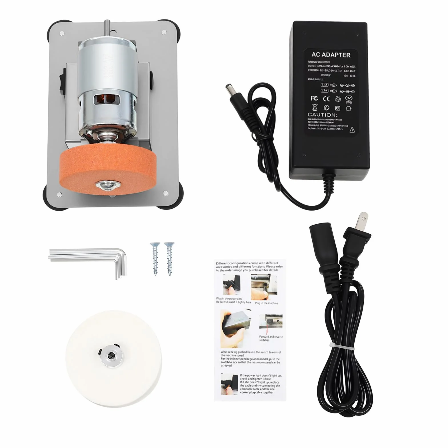 Mini amoladora de banco, muelas abrasivas dobles y lijadora de banda con 7 velocidades de velocidad, sistema artesanal de pulidora de mesa de 3000-6000 RPM para joyería, metal, madera, jade, cuchillo