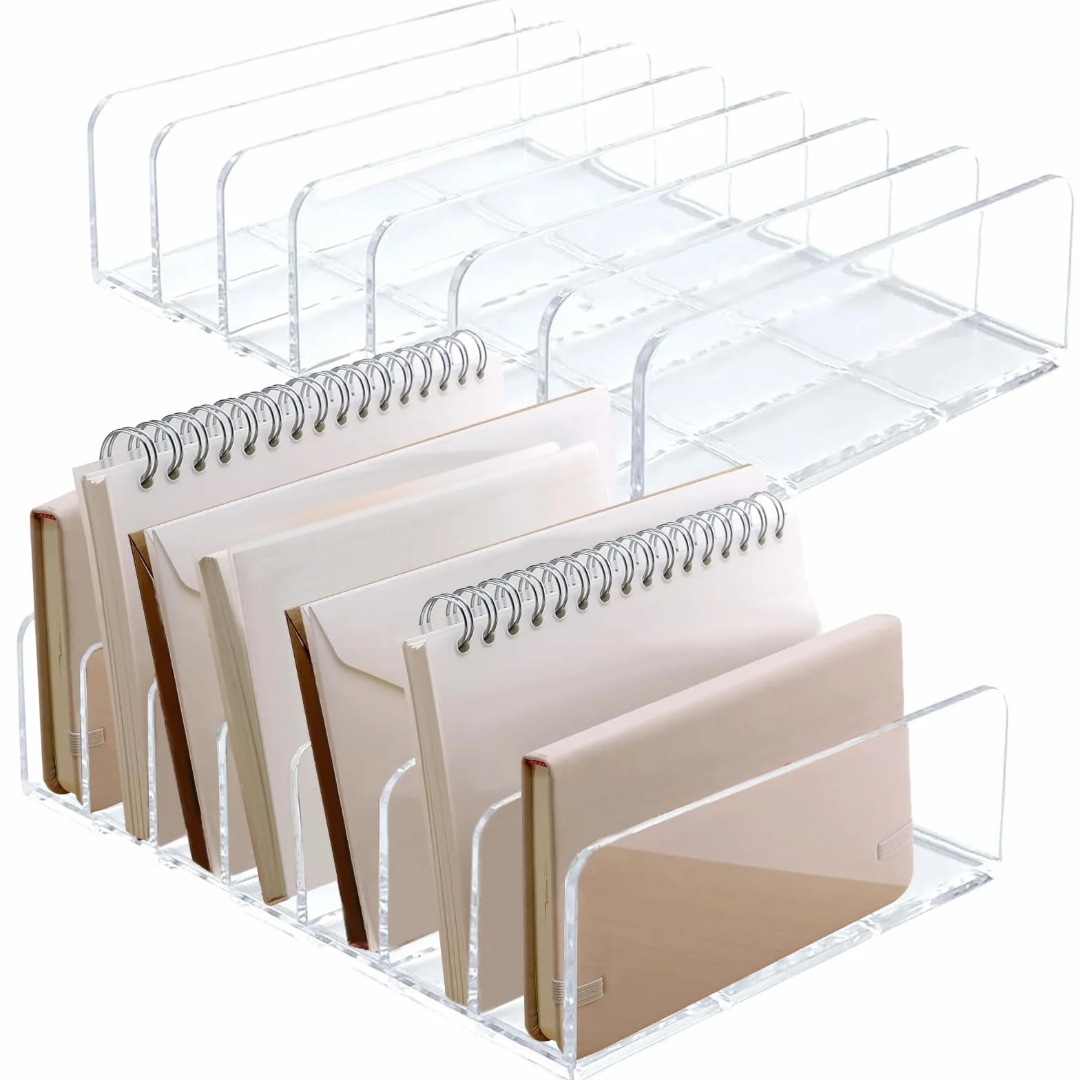 LUOKER Organizador de correo acrílico 2 soportes para CD 7 compartimentos 7 x 5 x 1.57 pulgadas transparente para oficina escritorio