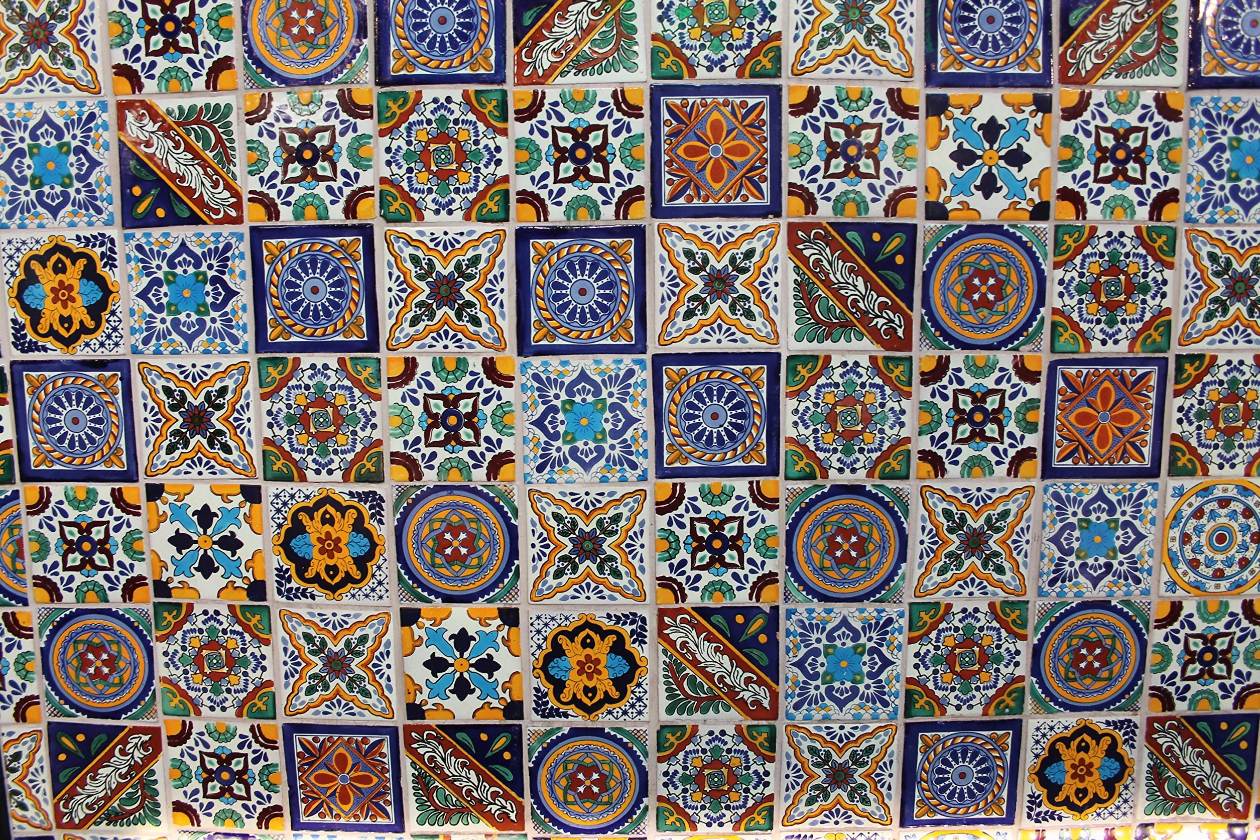 Cerames Azulejos de cerámica Mexicana Ramon - 30 azulejos decorativos de pared mexicanos para baño, cocina, ducha | Azulejos de mosaico de cerámica 10,5x10,5 cm