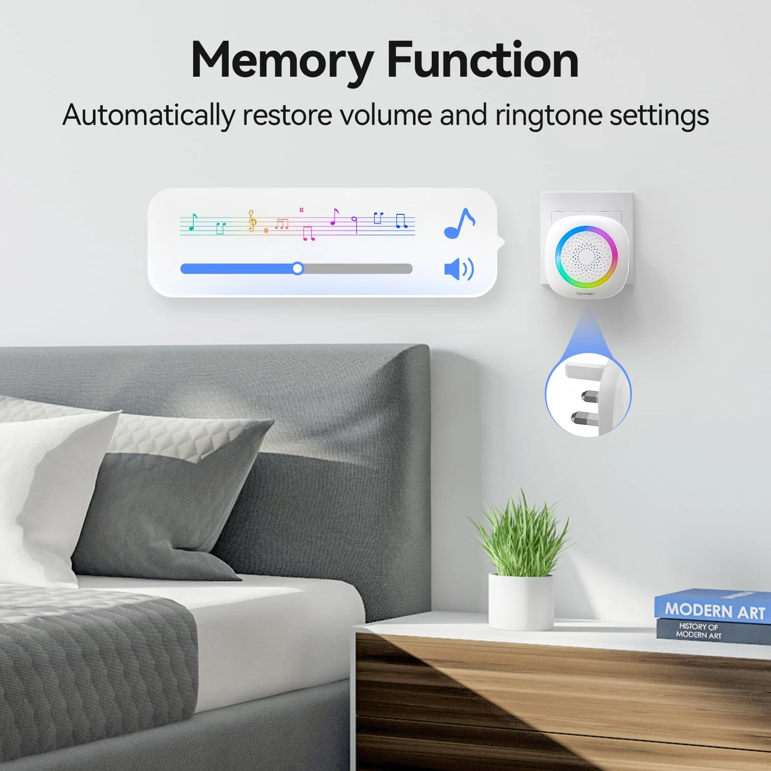 TECKNET Timbre Inalámbrico 2 Receptor, Timbre Inalámbrico Exterior con Enchufe Impermeable IP66, 400M de Alcance Doorbell con 5 Niveles de Volumen Ajustable, 60 Melodías, Indicador RGB