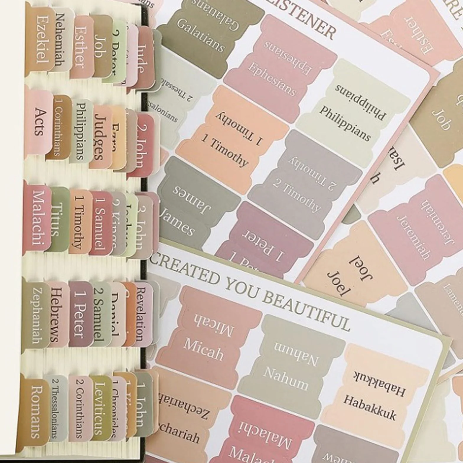 Pegatinas con pestañas laminadas de la Biblia, rosa y gris, 75 uds, regalo cristiano para mujeres