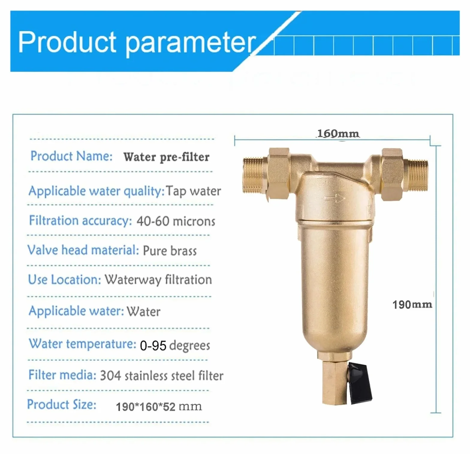 Prefiltro de agua caliente Sistema purificador de latón completo Prefiltro de malla de acero inoxidable con indicador de agua caliente Con función de filtración de alta eficiencia(Whole brass,25MM 0.7