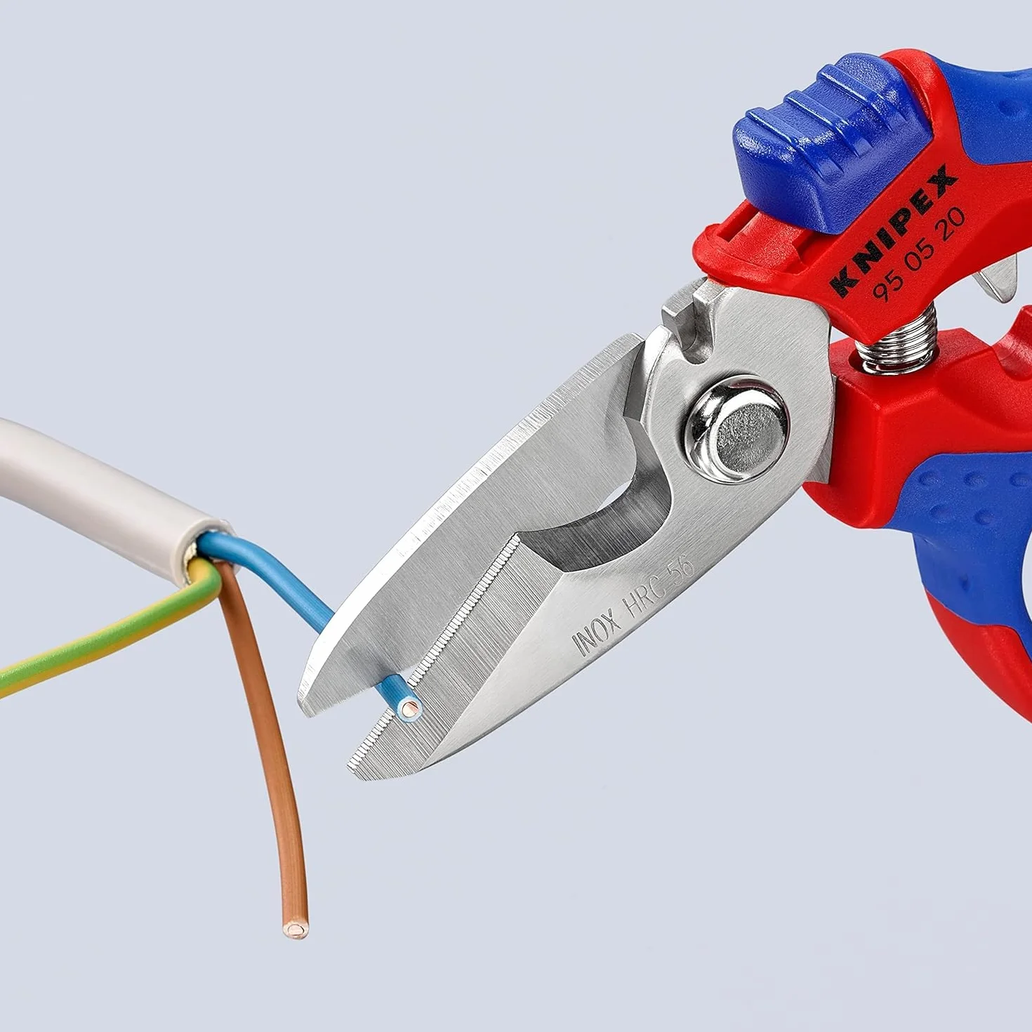 KNIPEX Tijeras de electricista acodadas pulido espejo con fundas multicomponentes, reforzadas con fibras de vidrio 180 mm, 95 05 20 SB