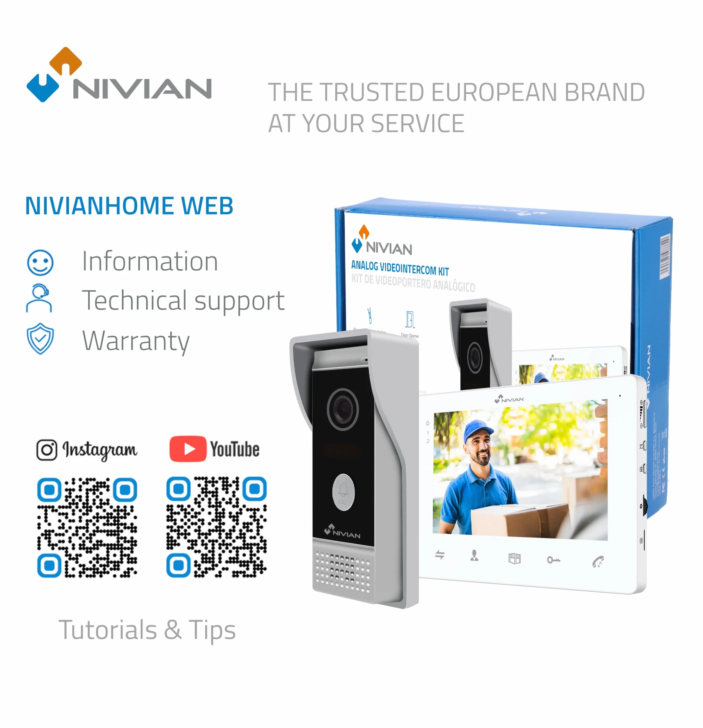 NIVIAN Videoportero 2 Hilos Analógico Monitor 7" IP65 Antivandálica Visión Nocturna Abrepuertas Eléctrico
