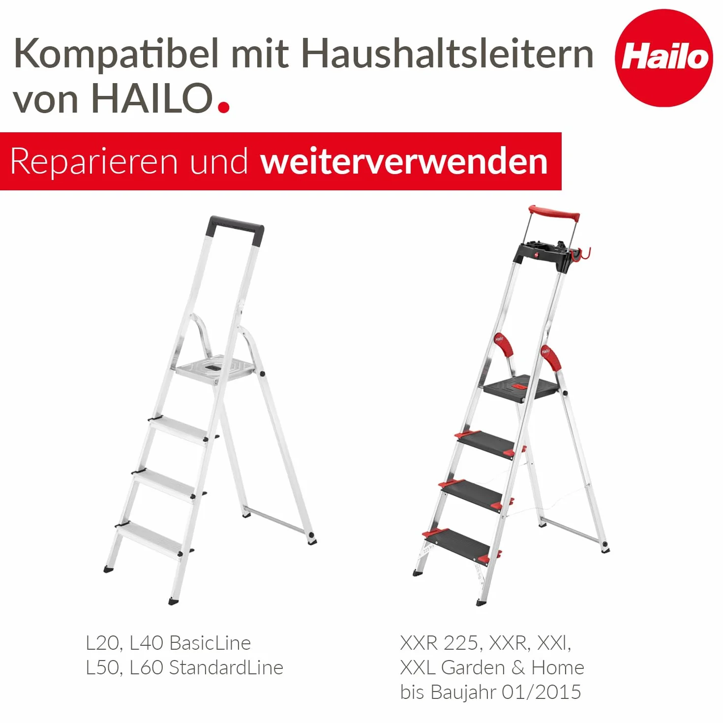 Hailo Juego de pies para escalera Hailo - Pies de repuesto para escaleras domésticas Hailo como L20, L40 BasicLine y L50, L60 StandardLine - 43 x 20 y 35 x 20 mm - 4 x patas de escalera - Negro