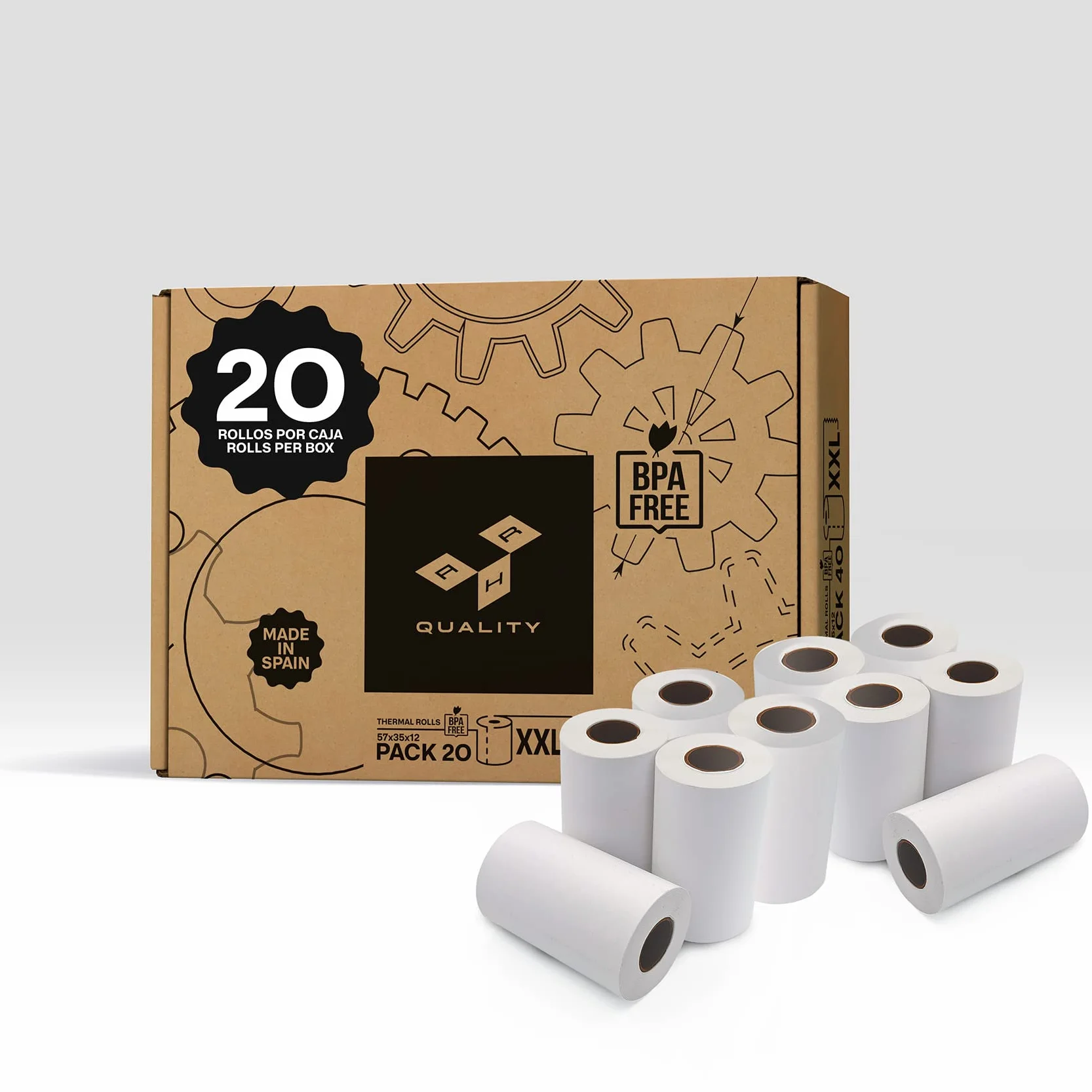 Rollos de Papel Térmico Blanco 57x35x12 mm Para TPV Sin BPA - Papel Termico 57mm - Papel Datáfono de Alta Durabilidad (20)