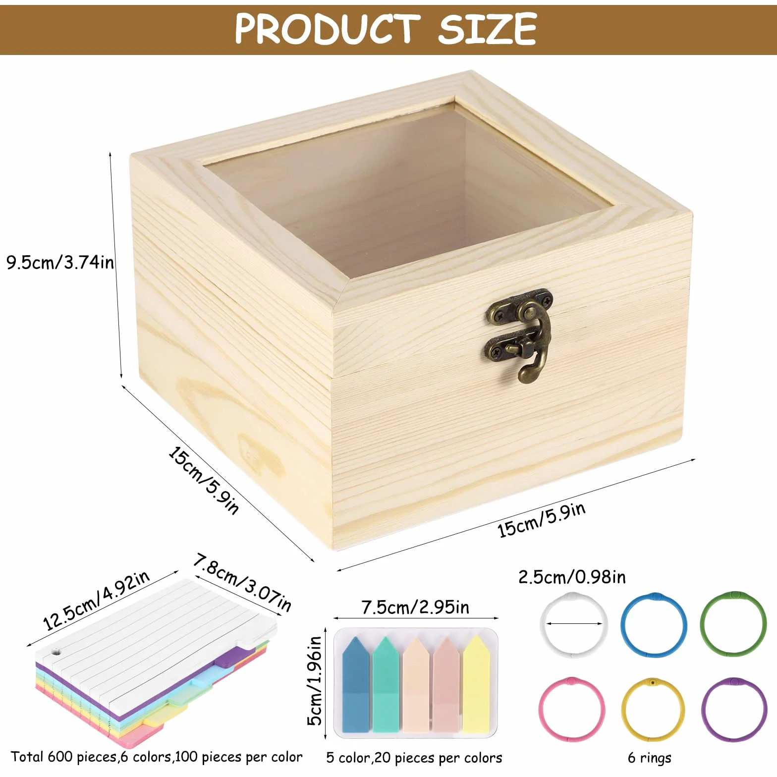 ALLOMN Caja de recetas de madera con 300 tarjetas 3x5 pulgadas, juego de organización de cocina