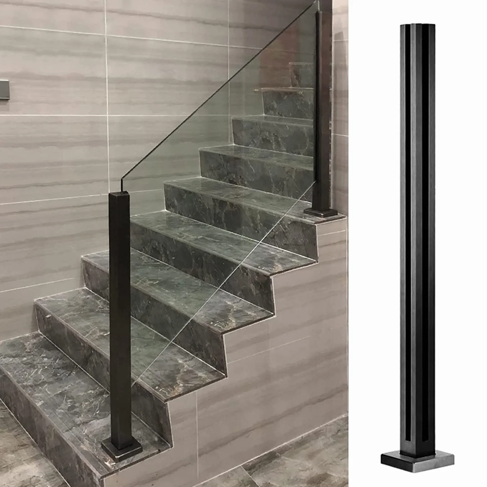 Poste Para Barandilla Escaleras Vidrio Abrazadera Escaleras De Interior Poste De Barandilla De Cristal, Cuadrado Poste Balaustrada Cubierta/ Panel De Vidrio Abrazadera Columna Para Peldaños Exteriores
