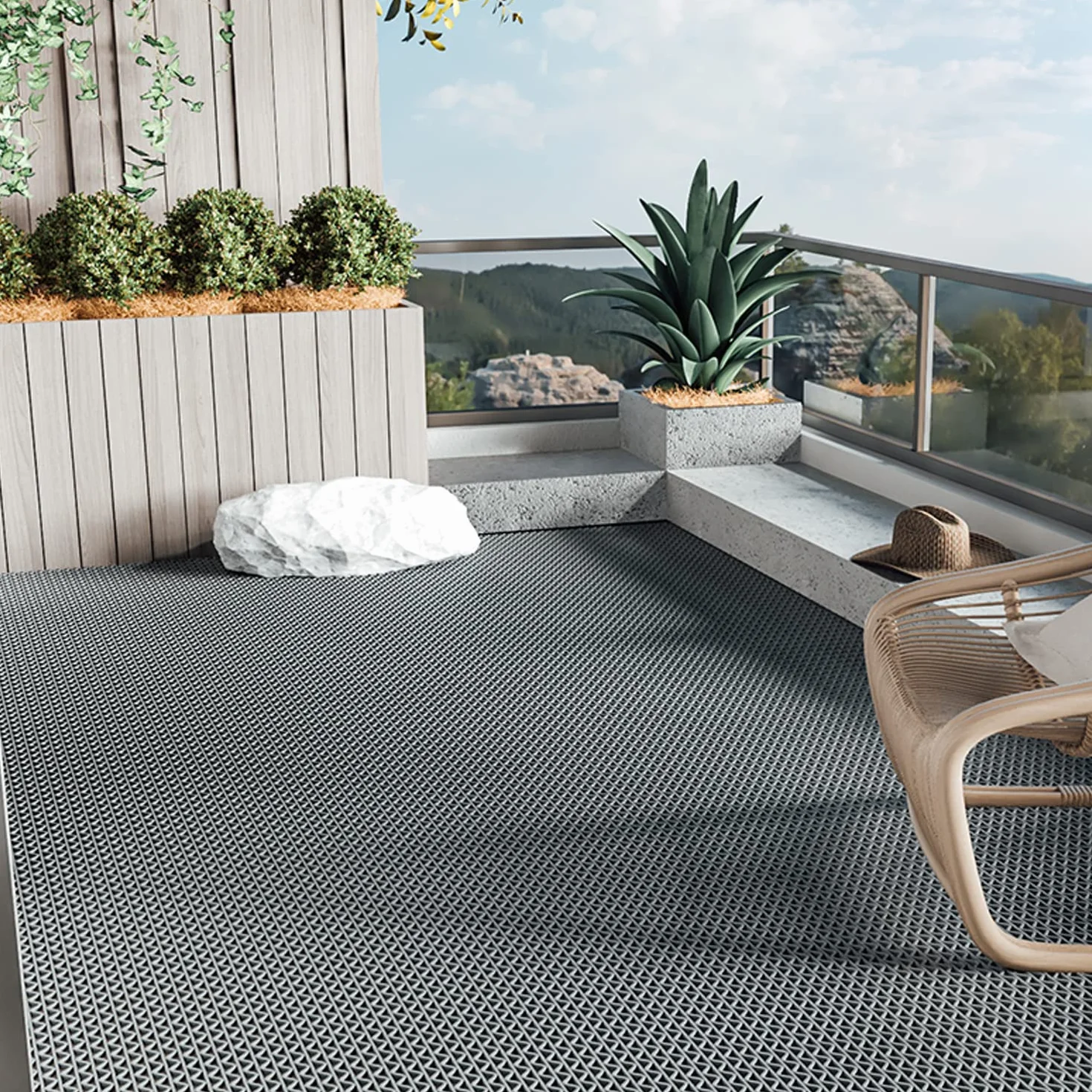Alfombra antideslizante para exteriores, 3 x 0,9 m, drenaje antideslizante, para suelos de jardín, exteriores, alfombra de goma resistente para baño, piscina, hoteles, cocina (gris)