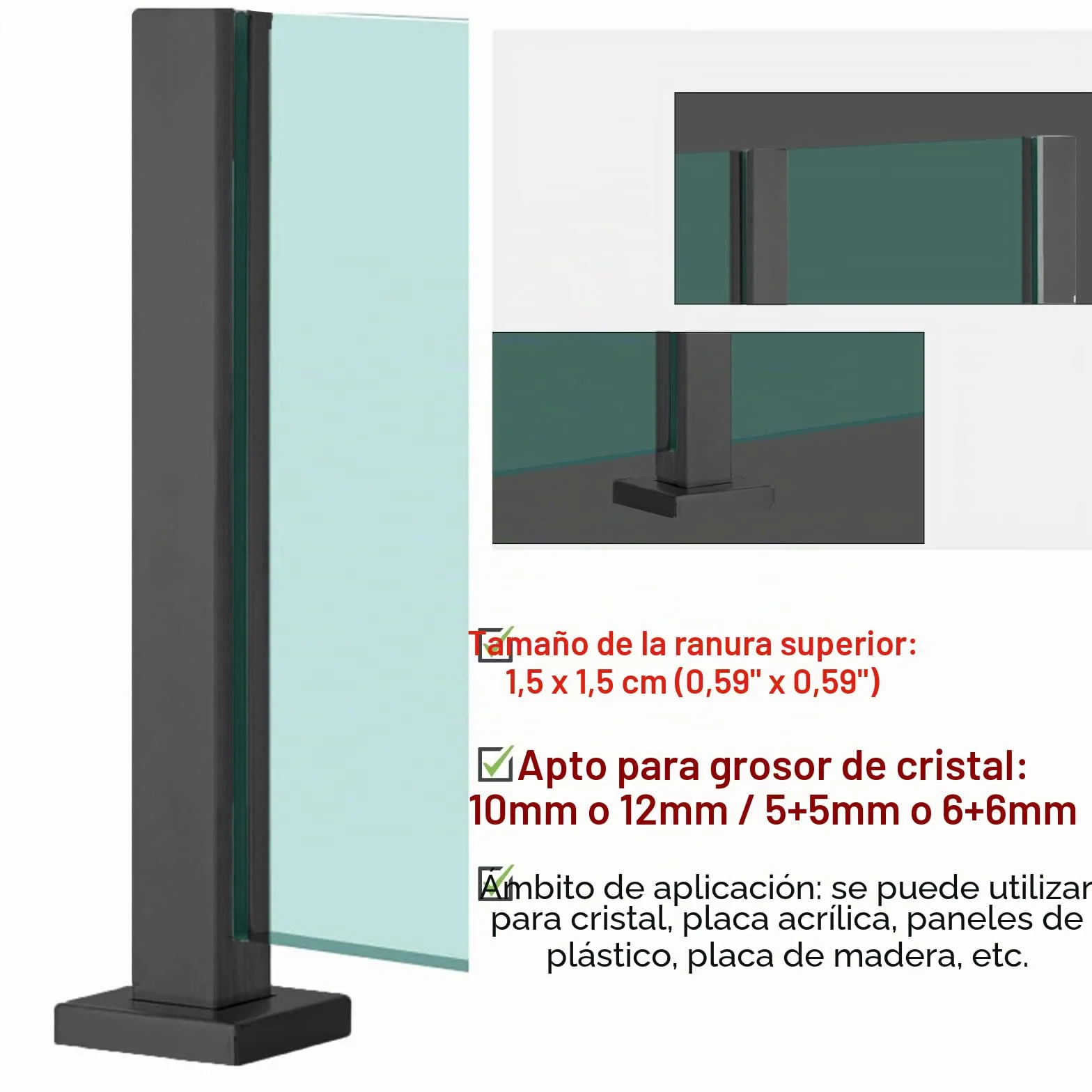 Glass Balustrade Post Clamp, Terrace Balcony Deck Glass Panel Post, 60/70/80/90/100/110/120/130 cm Tall Baluster Column Kit, 304 Stainless Steel Fence Support System ( Color : Mid Post , Size : Height