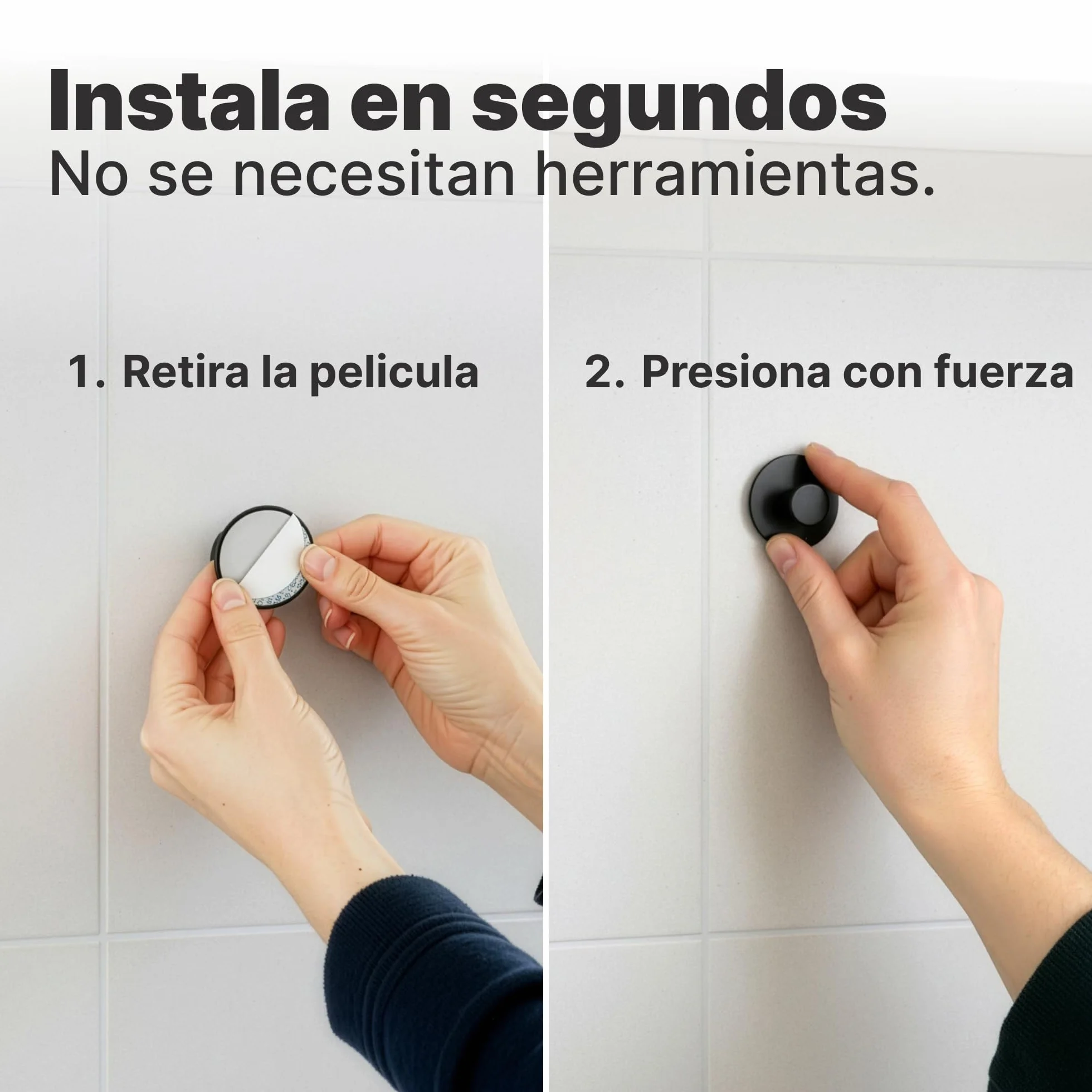 Minismus Ganchos Adhesivos para Pared, Colgadores Adhesivos Resistentes sin Taladro, Colgador Toalla Baño Cocina y Entrada, Ganchos para Colgar con Pomo Redondo, Acero Inoxidable Negro, 6 Unidades