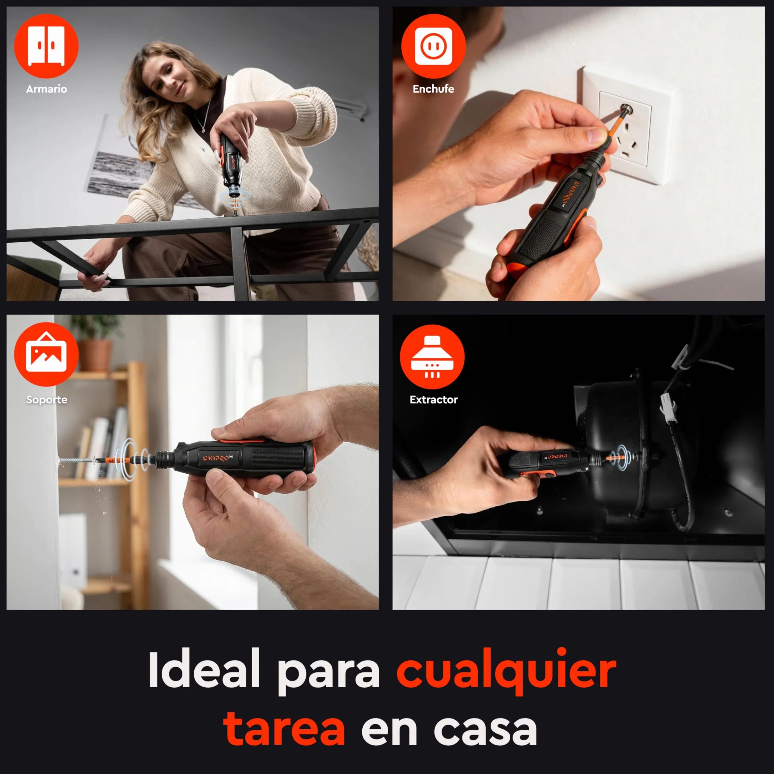 Destornillador Eléctrico Inalámbrico, 3,6V, Doble Modo 1,2 Nm + 8 Nm Manual, USB-C, Luz LED, 280 RPM, Portabits Magnético HEX 6,35 mm, Kit con Puntas - CSD-36X