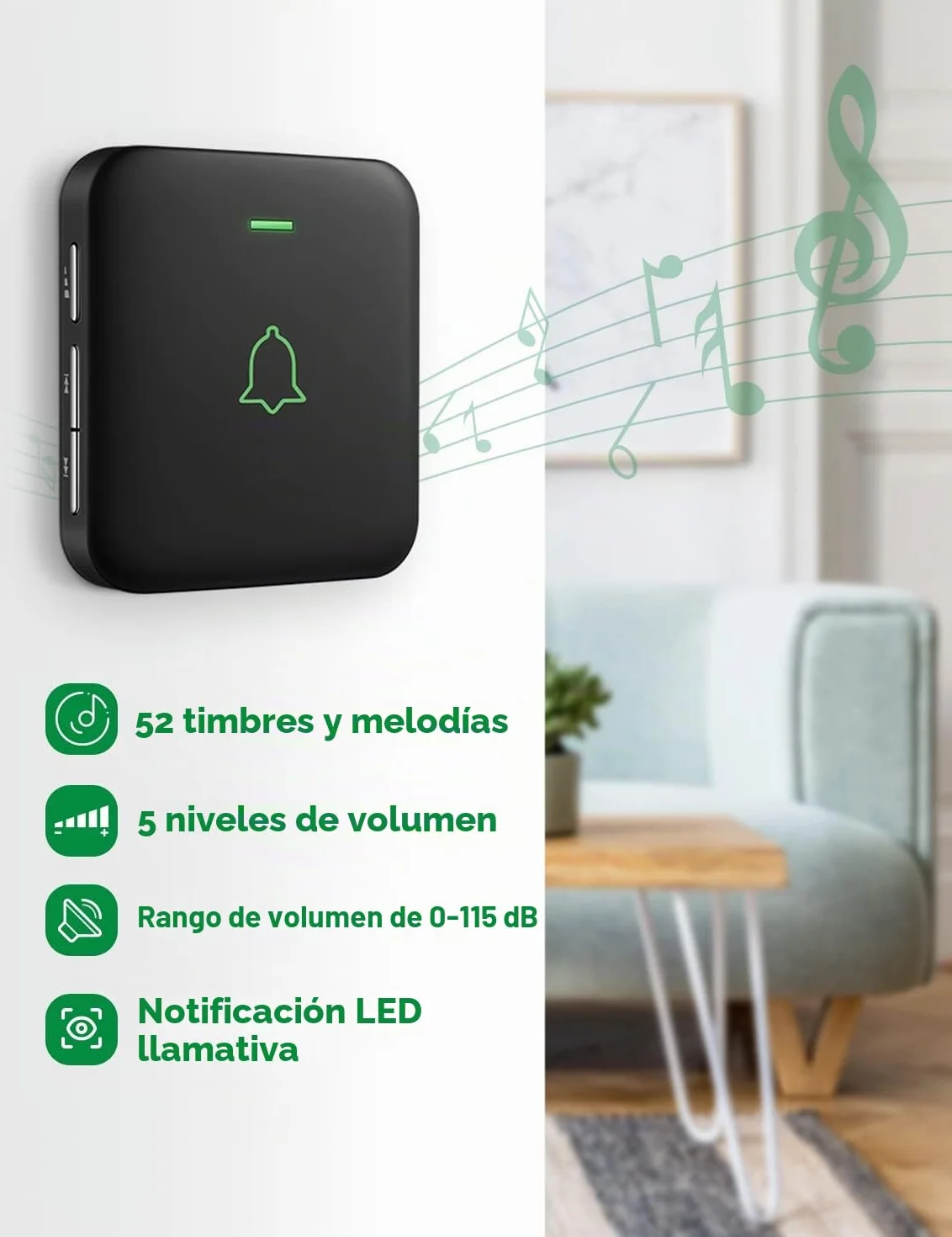 AVANTEK Waterpoof Timbre de puerta inalámbrico, funciona con pilas, funciona a 1000 pies, kit de timbre portátil con 52 melodías, 5 niveles de volumen y sonido de calidad de CD