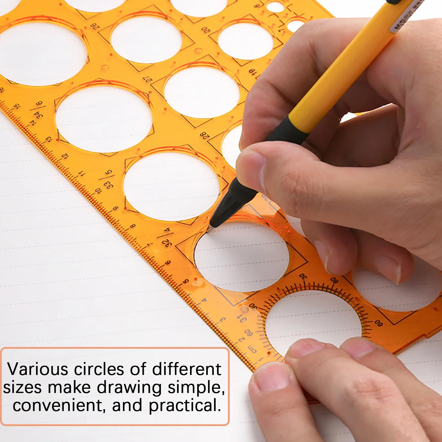Plantillas Para Dibujar, Plantilla Círculos, Reglas Dibujo Técnico, Plantilla Elipses Isométricas, Reglas Círculo Geométrico (Naranja Transparente)