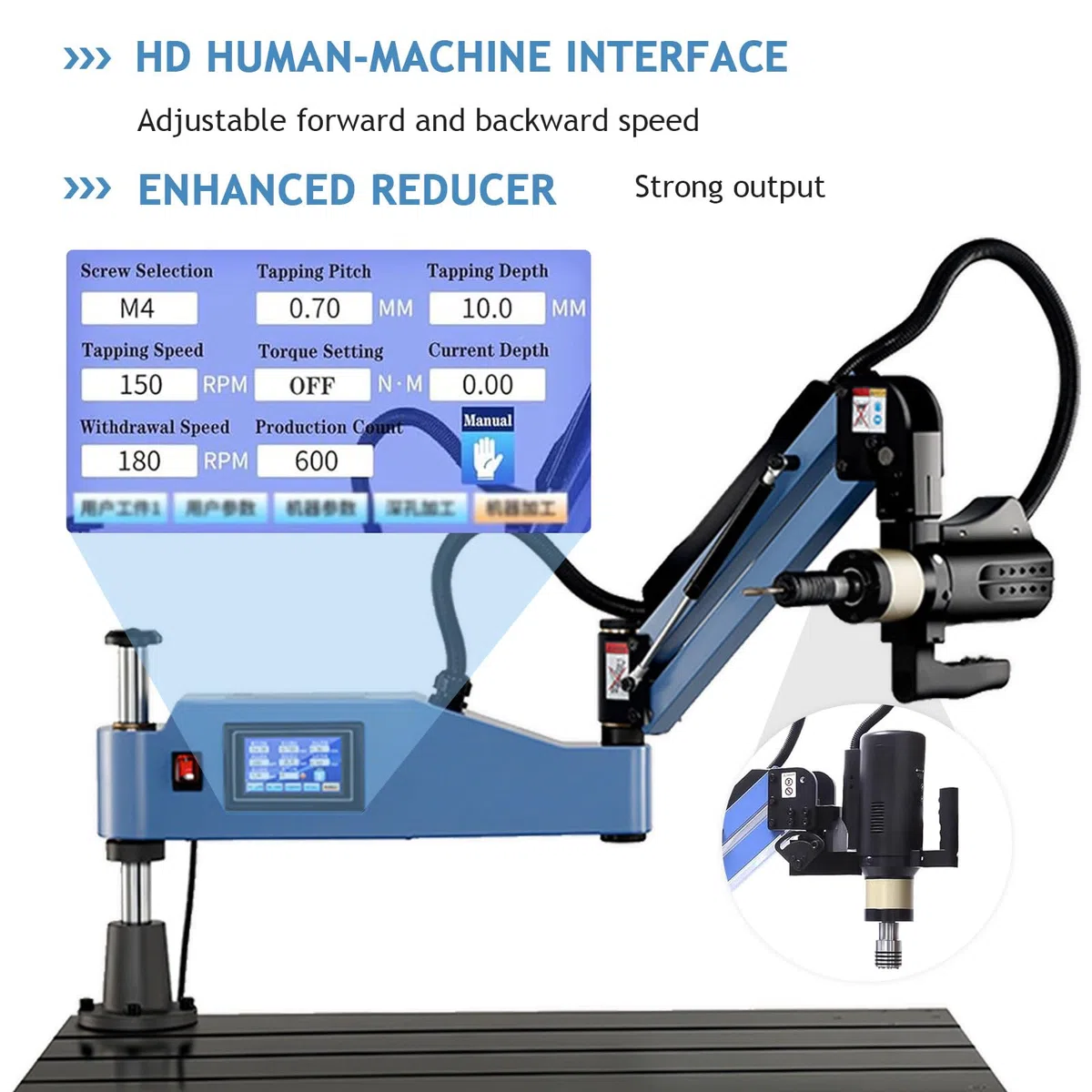 Roscadora Eléctrica con Brazo Roscador Universal M3-M16, Roscadora Eléctrica CNC, Voladiza. Roscadora para Roscadoras, Taladradoras, 8 Pinzas Estándar